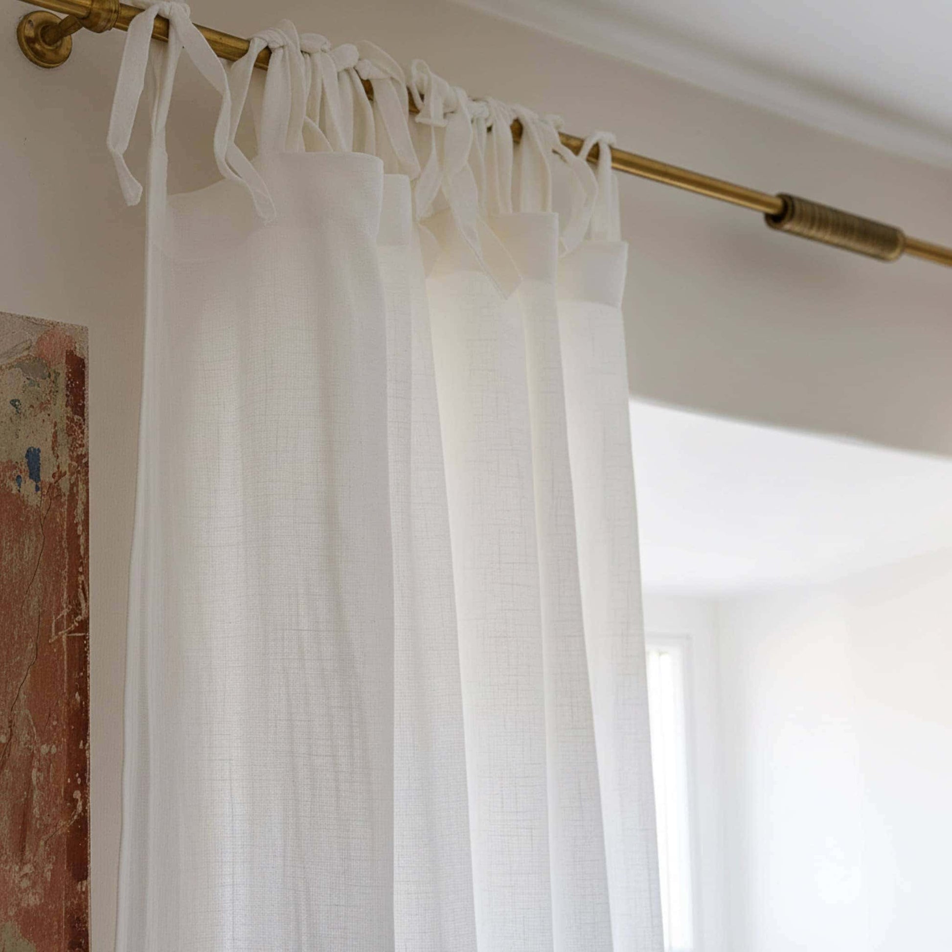 Tie Top Linen Curtain, Ruffle Linen Curtain