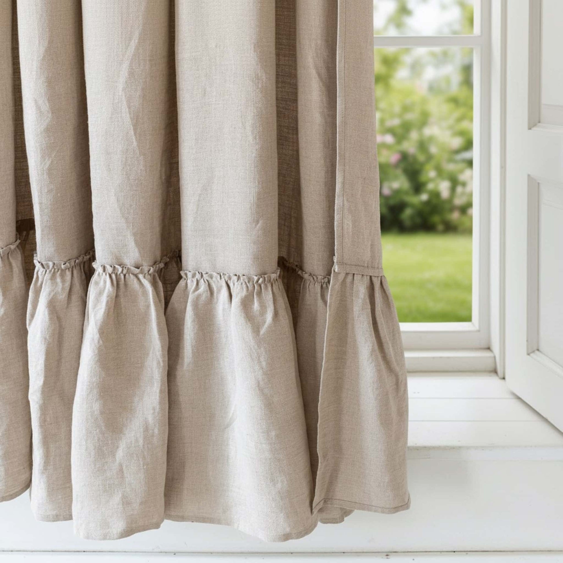 Tie Top Linen Shower Curtain, Linen Ruffle Shower Curtain
