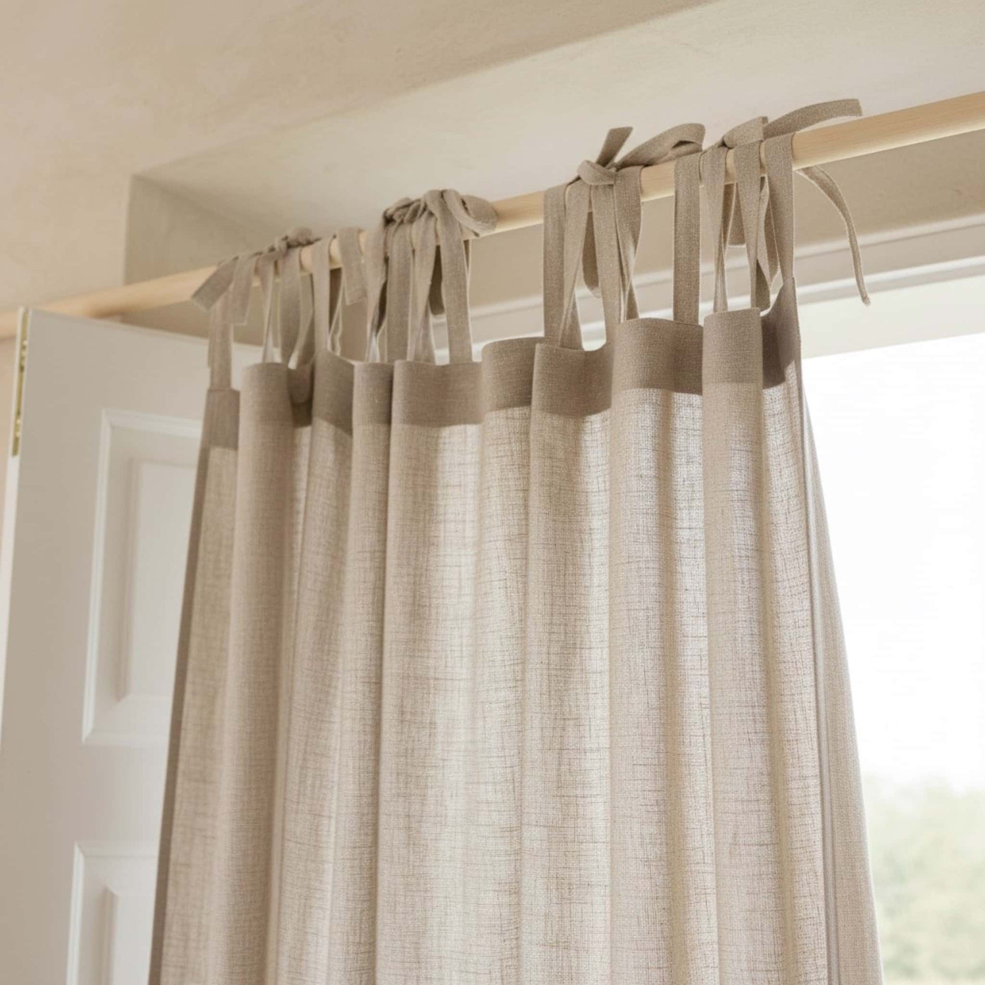 Tie Top Linen Shower Curtain, Linen Ruffle Shower Curtain