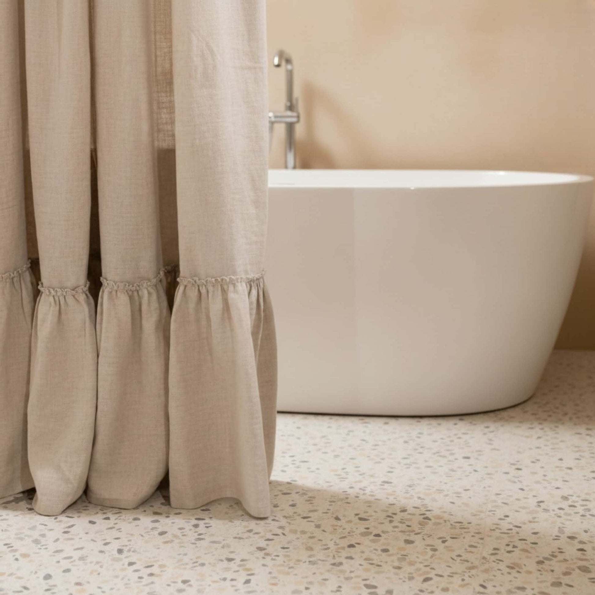 Tie Top Linen Shower Curtain, Linen Ruffle Shower Curtain