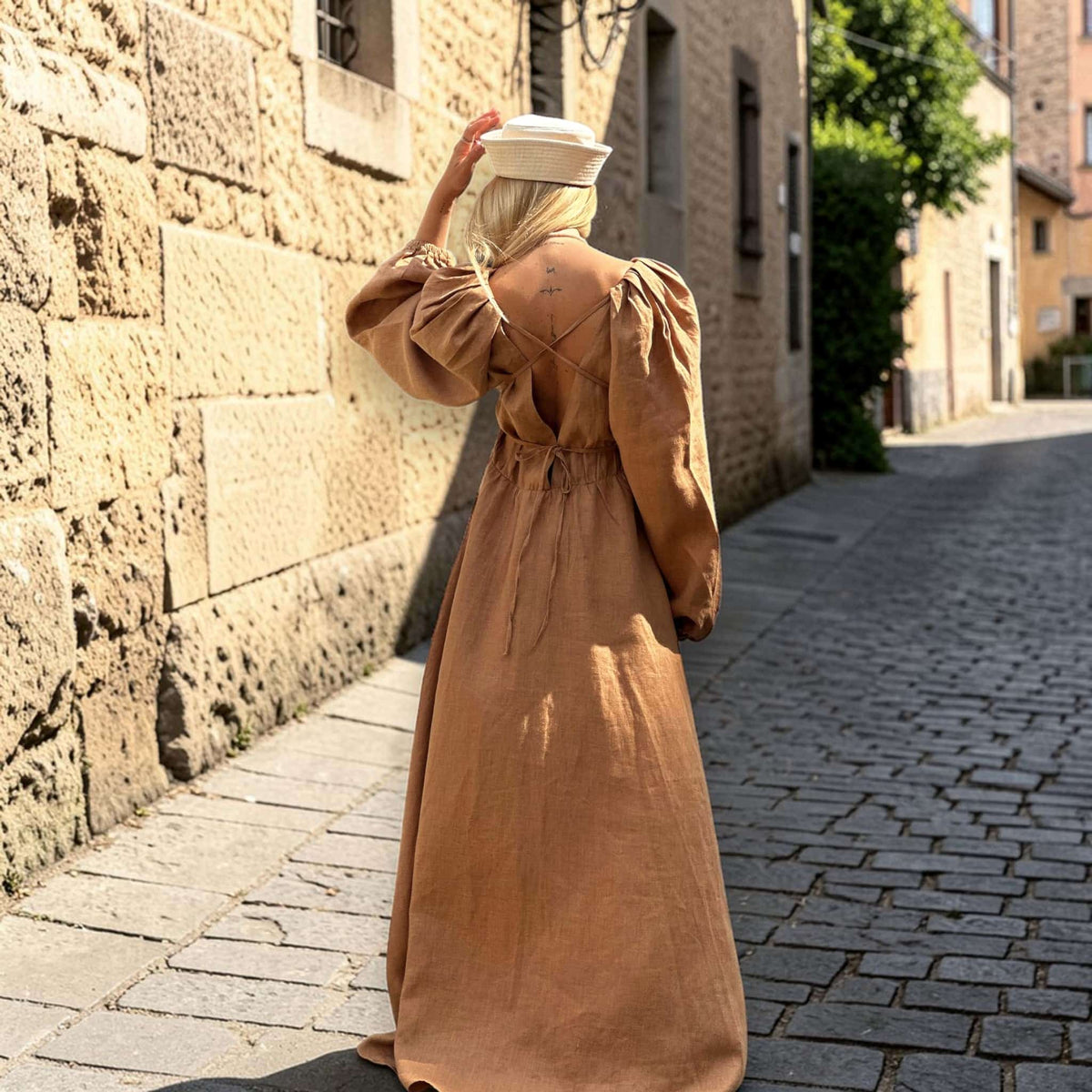 Tie Waist Maxi Dress, Long Sleeve Linen Maxi Dress