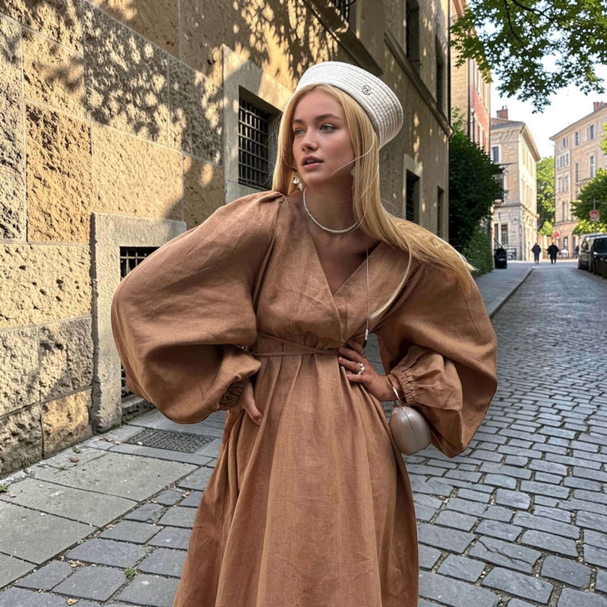 Tie Waist Maxi Dress, Long Sleeve Linen Maxi Dress