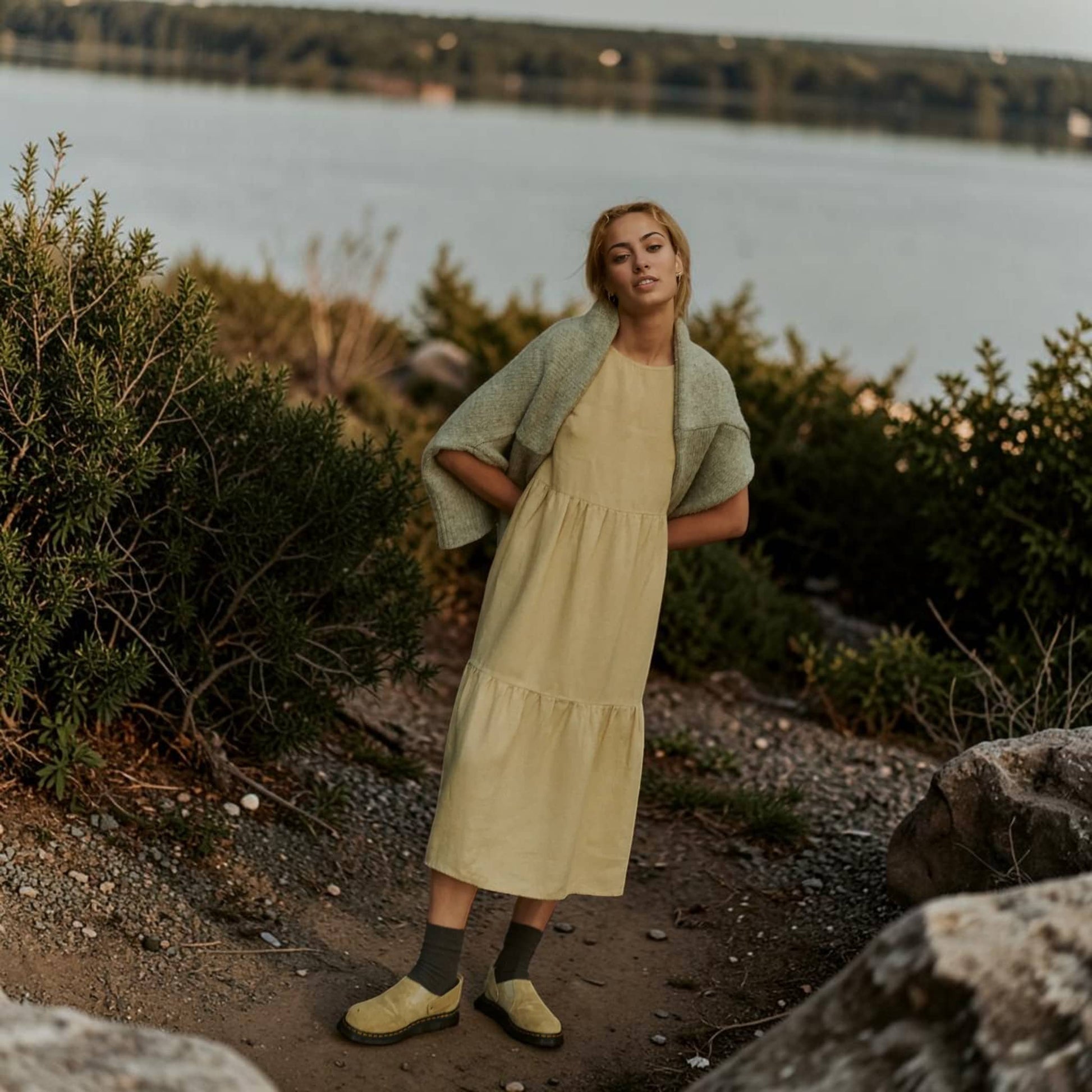 Tiered Linen Midi Dress, Sleeveless A Line