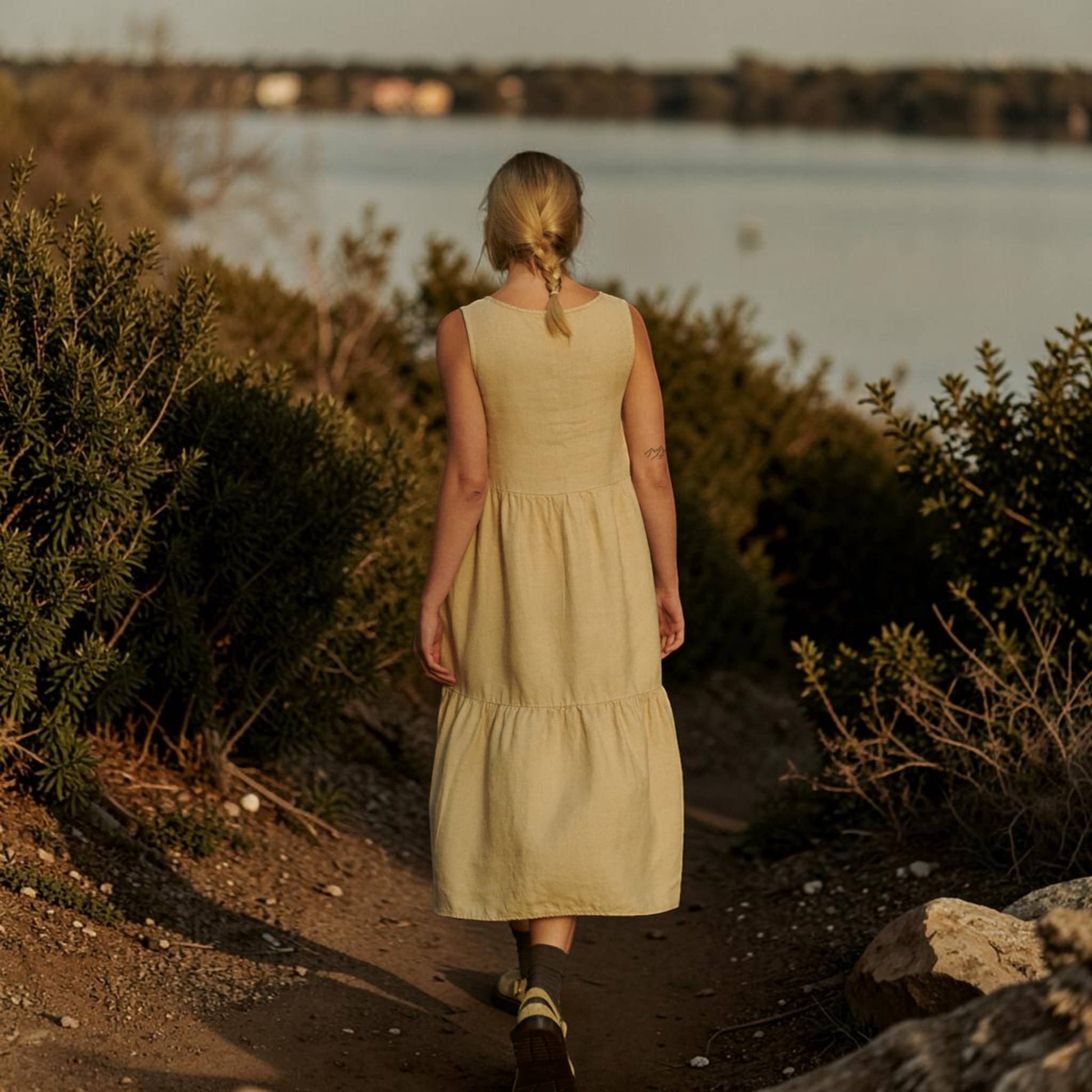 Tiered Linen Midi Dress, Sleeveless A Line