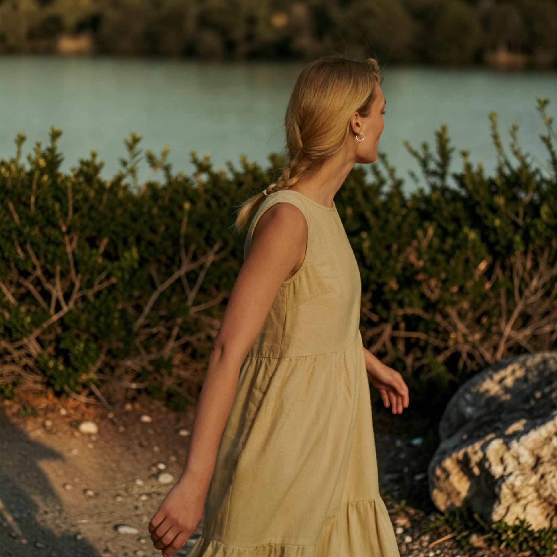 Tiered Linen Midi Dress, Sleeveless A Line