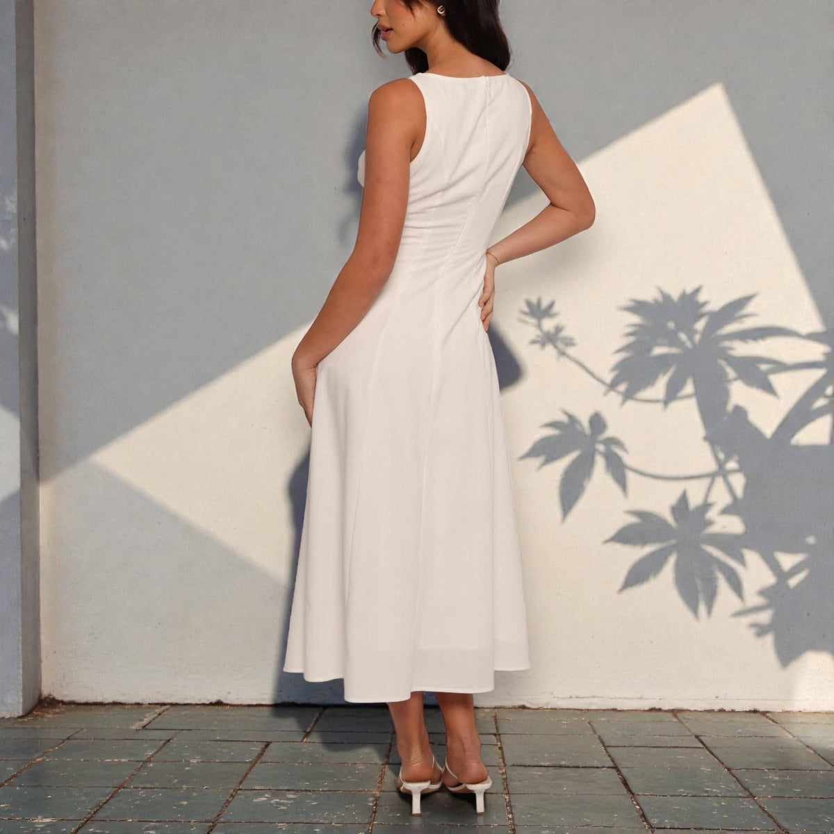 V Neck Button Front Maxi Dress, Sleeveless Linen Maxi Dress