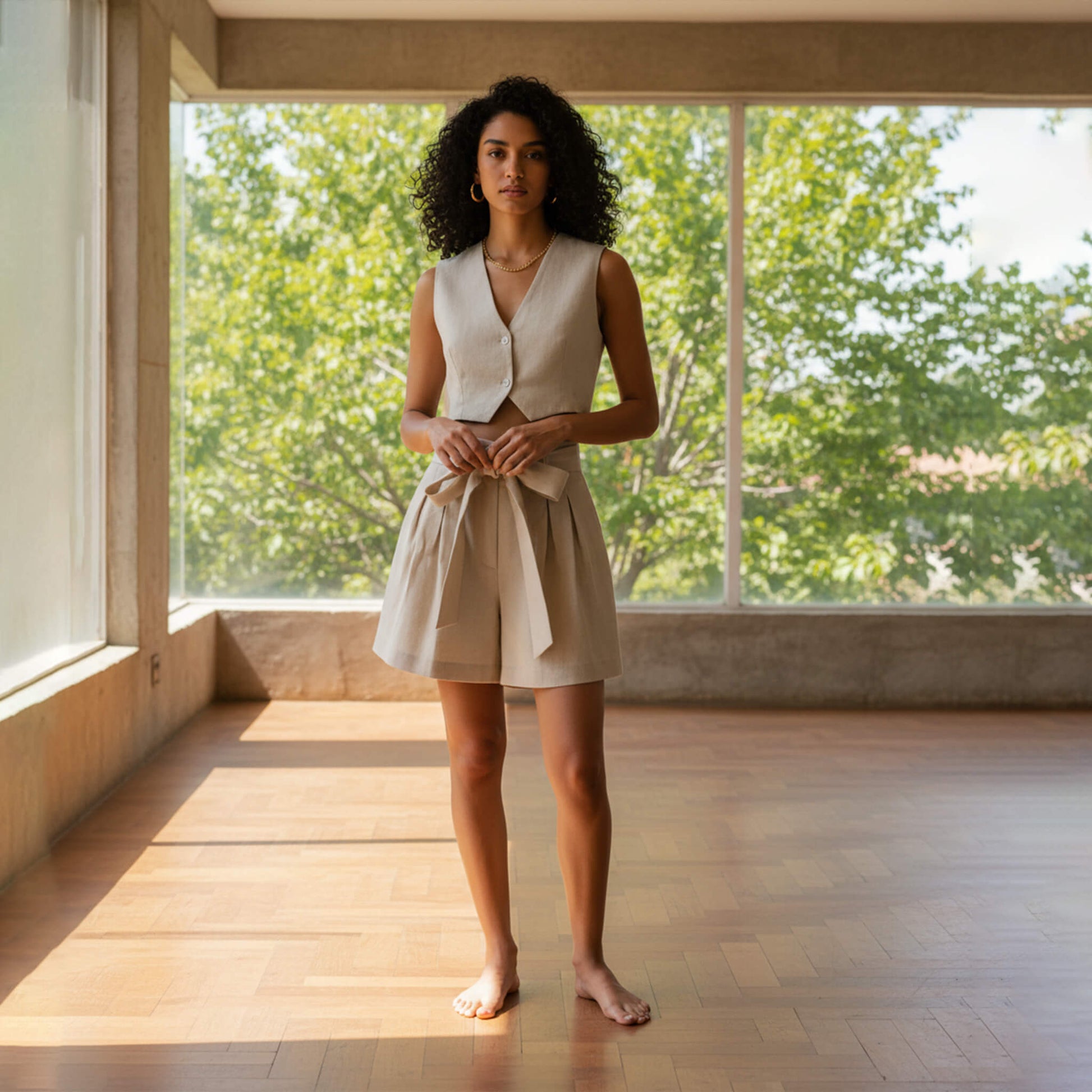 V Neck Cropped Linen Vest, Sleeveless Linen Vest Top