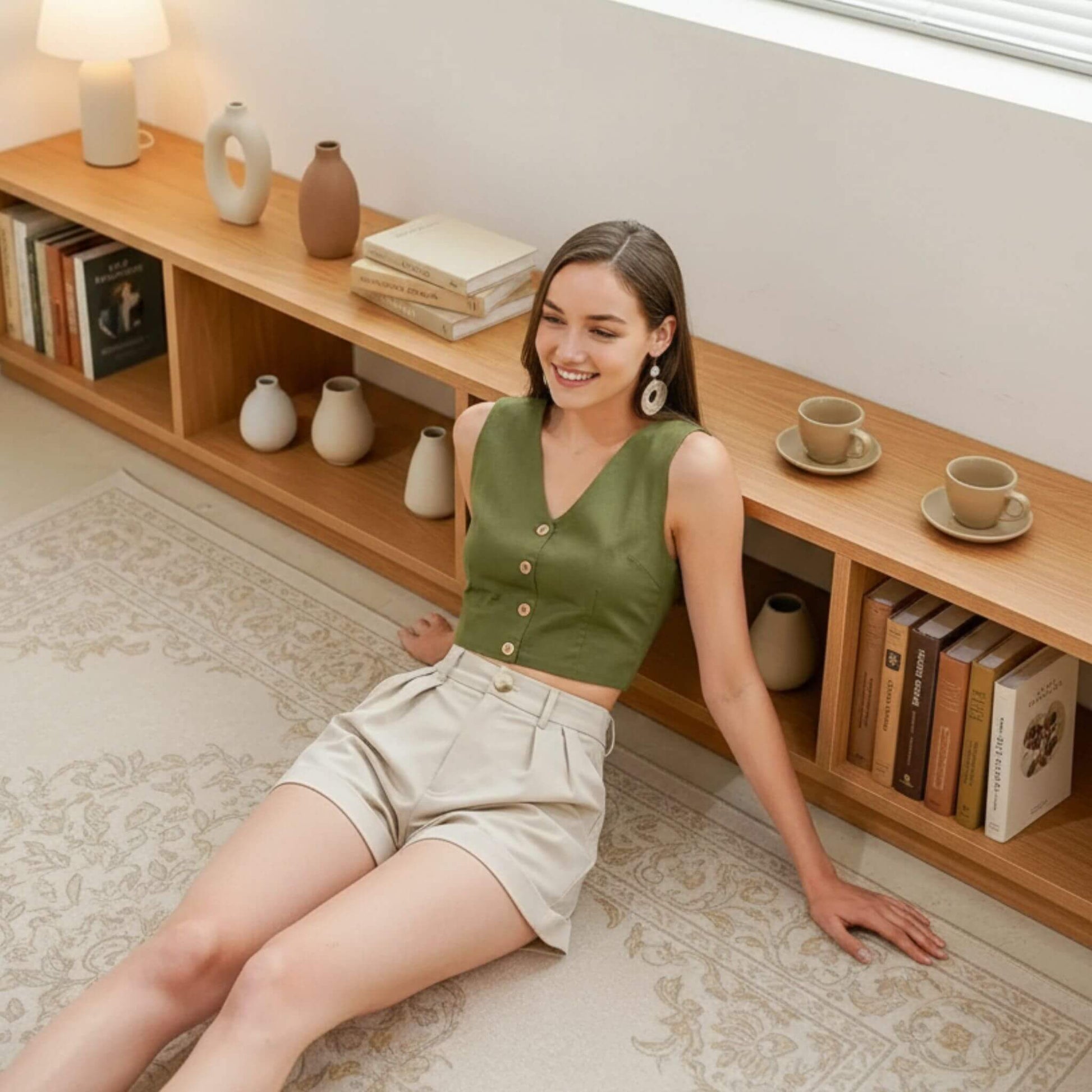 V Neck Linen Crop Top, Crop Linen Vest Tops