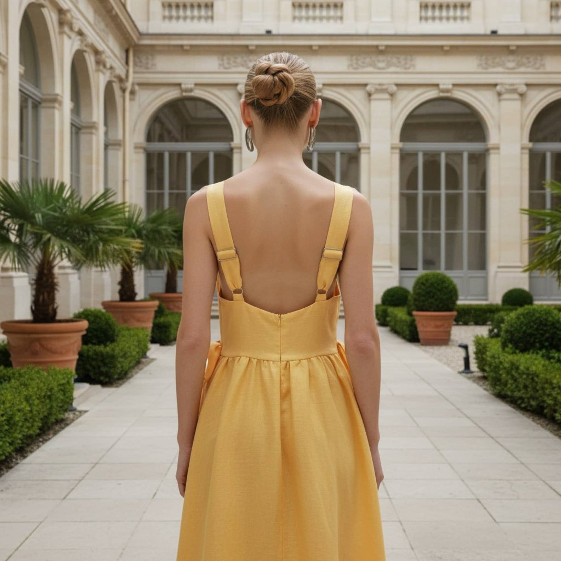 V Neck Linen Maxi Dress, Linen Bow Waist Maxi Dress