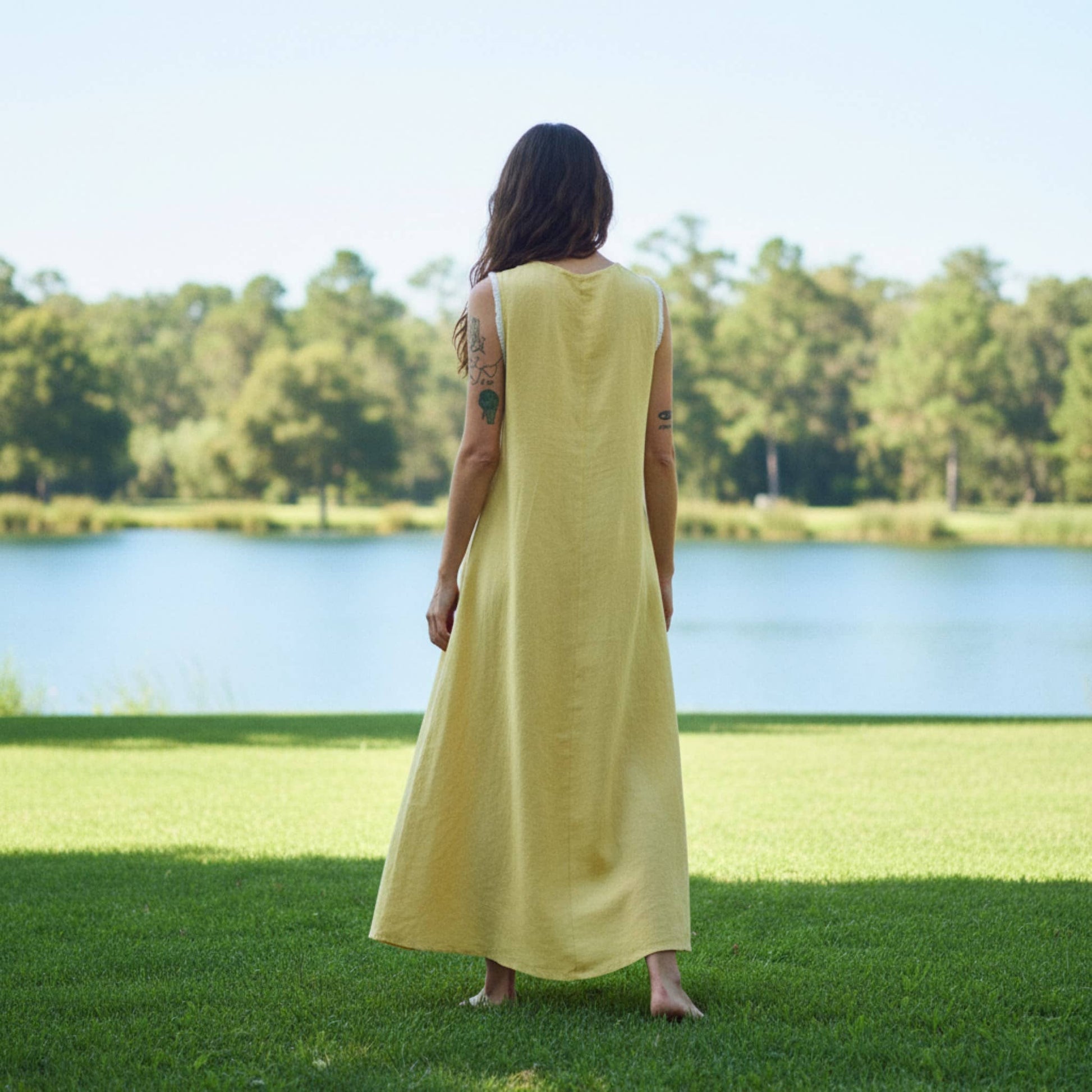 V Neck Linen Maxi Dress, Relaxed A-Line