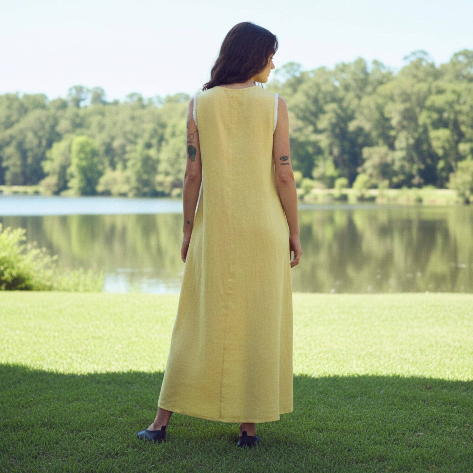 V Neck Linen Maxi Dress, Relaxed A-Line