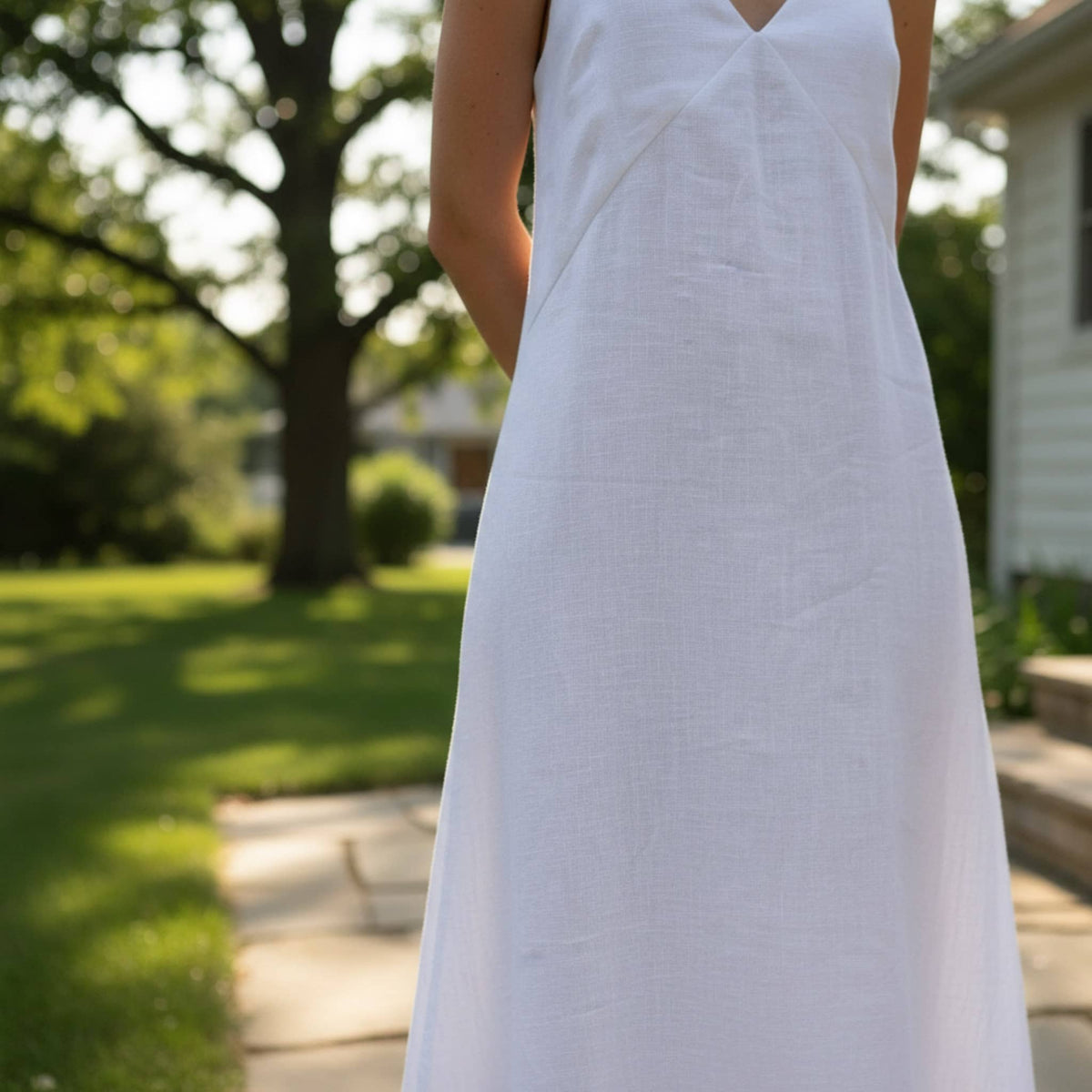 V Neck Linen Maxi Dress, Spaghetti Strap Summer Dress
