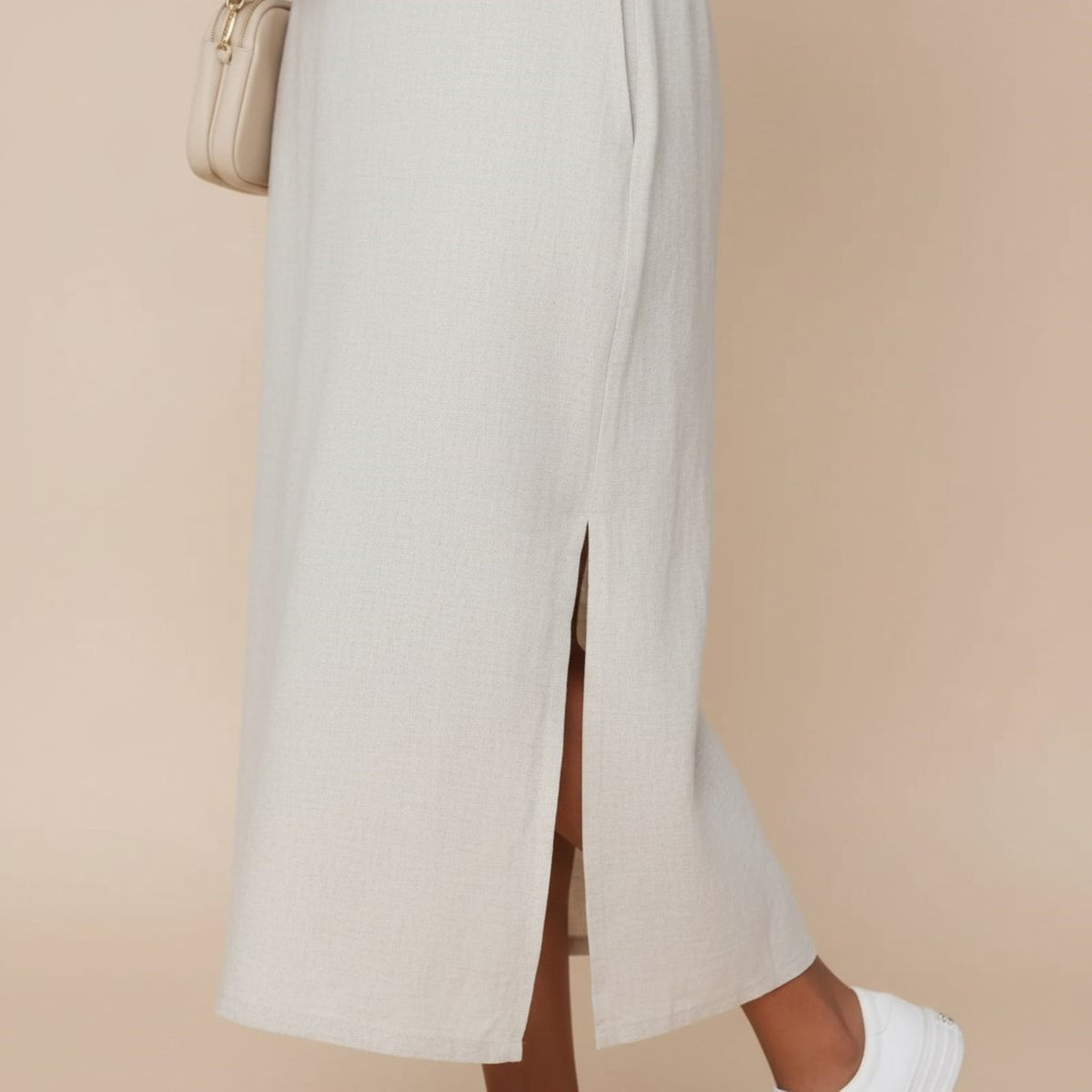 V Neck Linen Midi Dress, Sleeveless Midi Dress With Side Slits