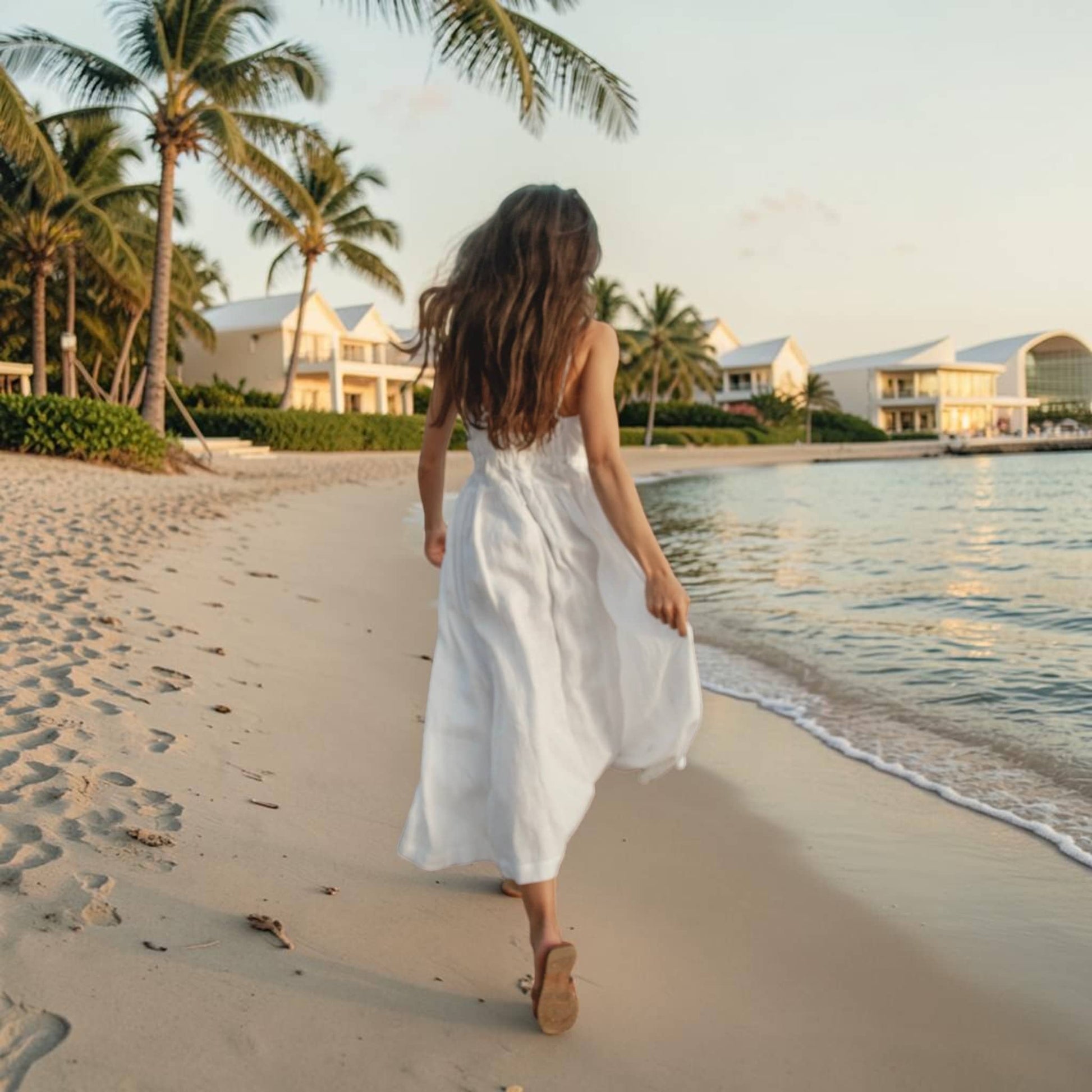 V Neck Linen Midi Dress, Spaghetti Strap Open Tie Back