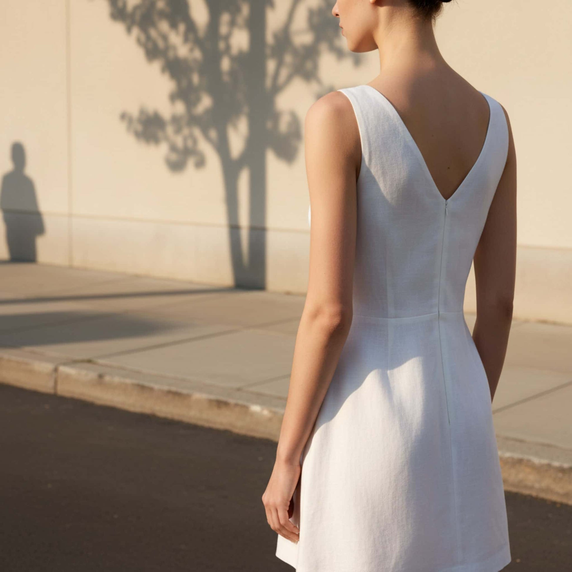 V Neck Linen Mini Dress, Sleeveless A Line Mini Dress