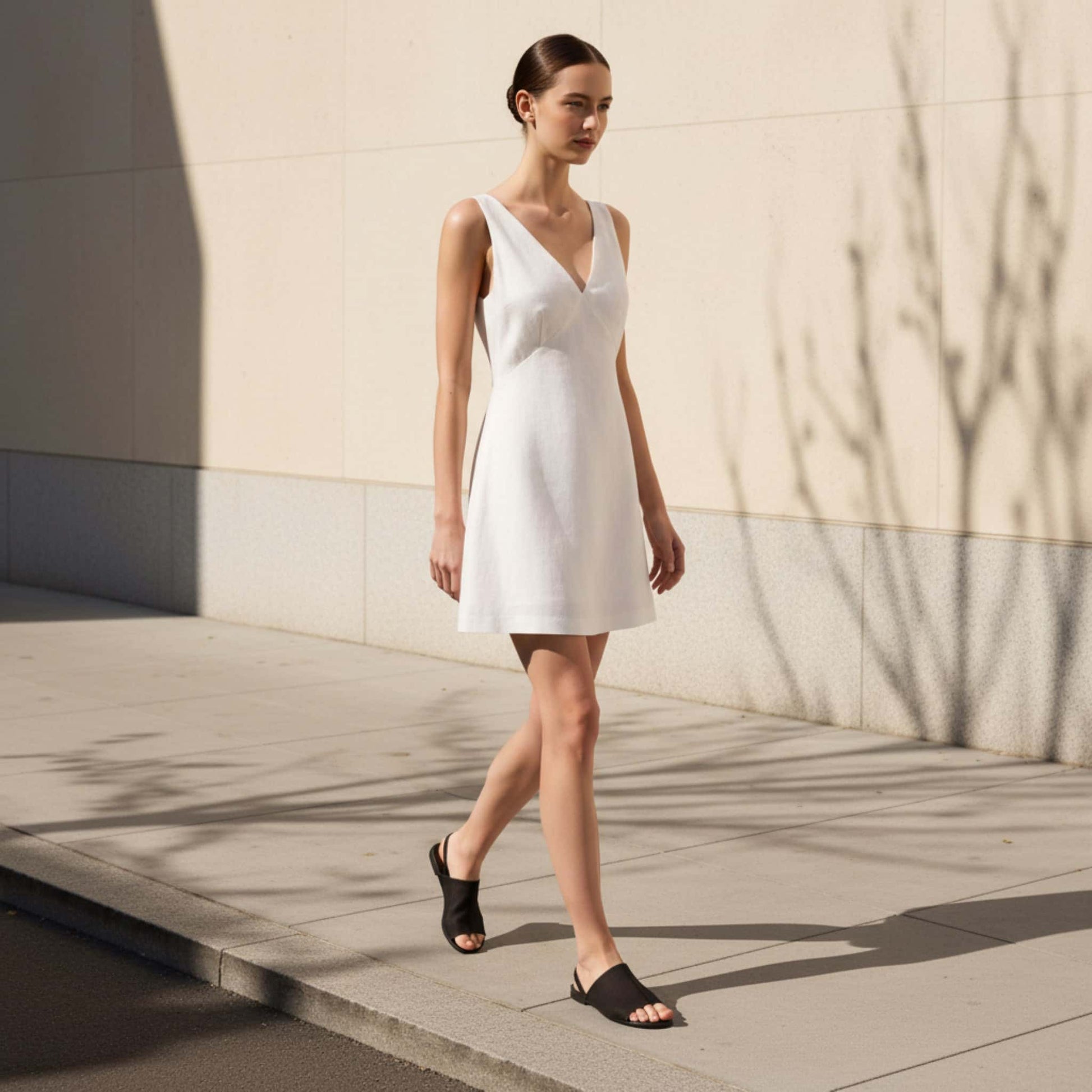 V Neck Linen Mini Dress, Sleeveless A Line Mini Dress