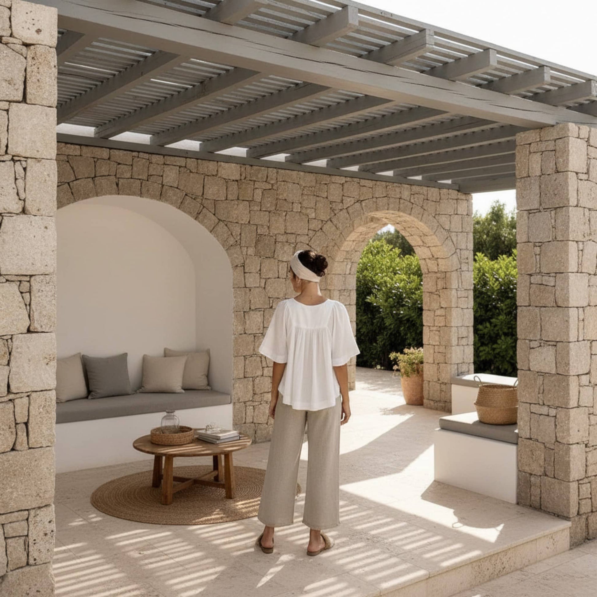 V Neck Linen Top, Butterfly Sleeve Tops