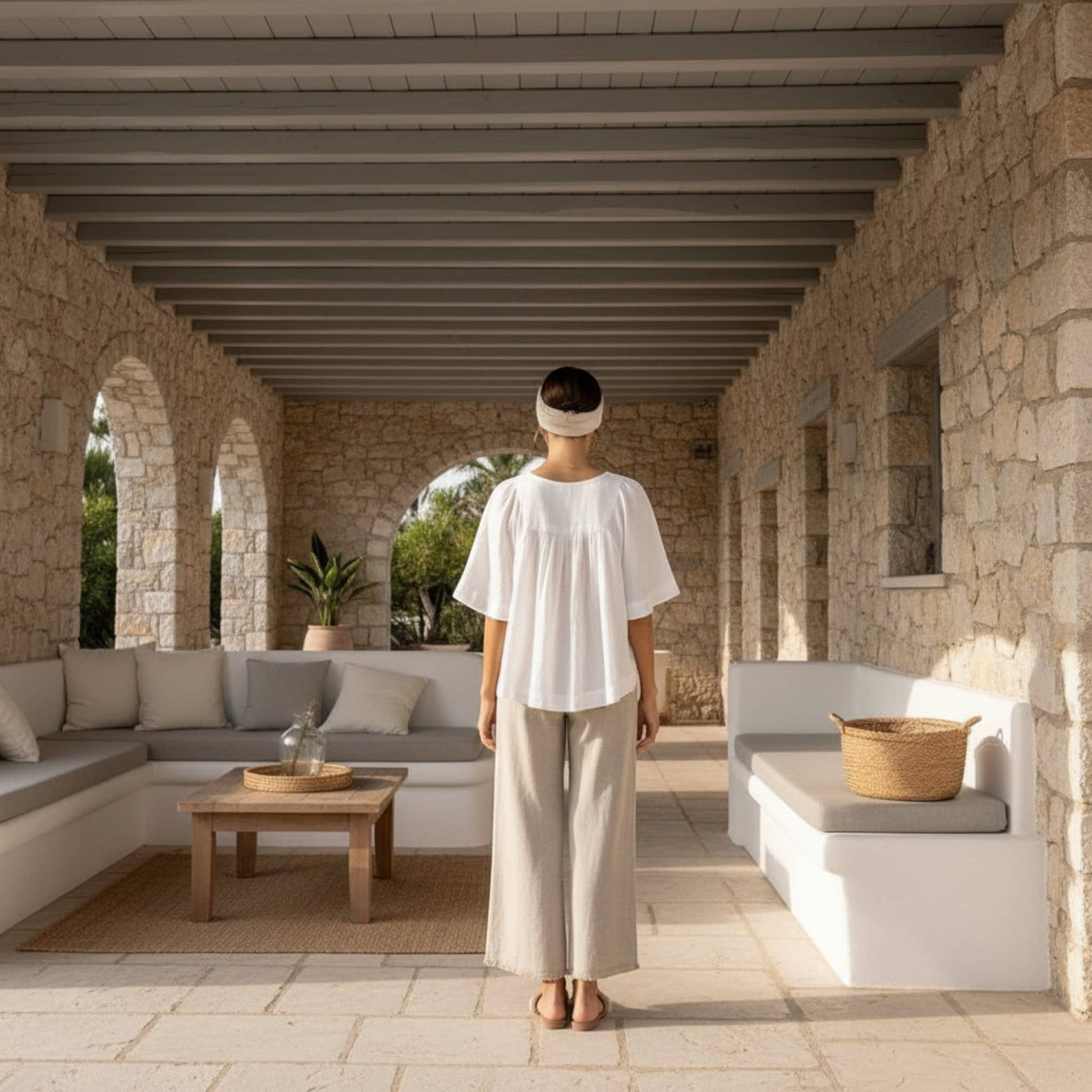 V Neck Linen Top, Butterfly Sleeve Tops