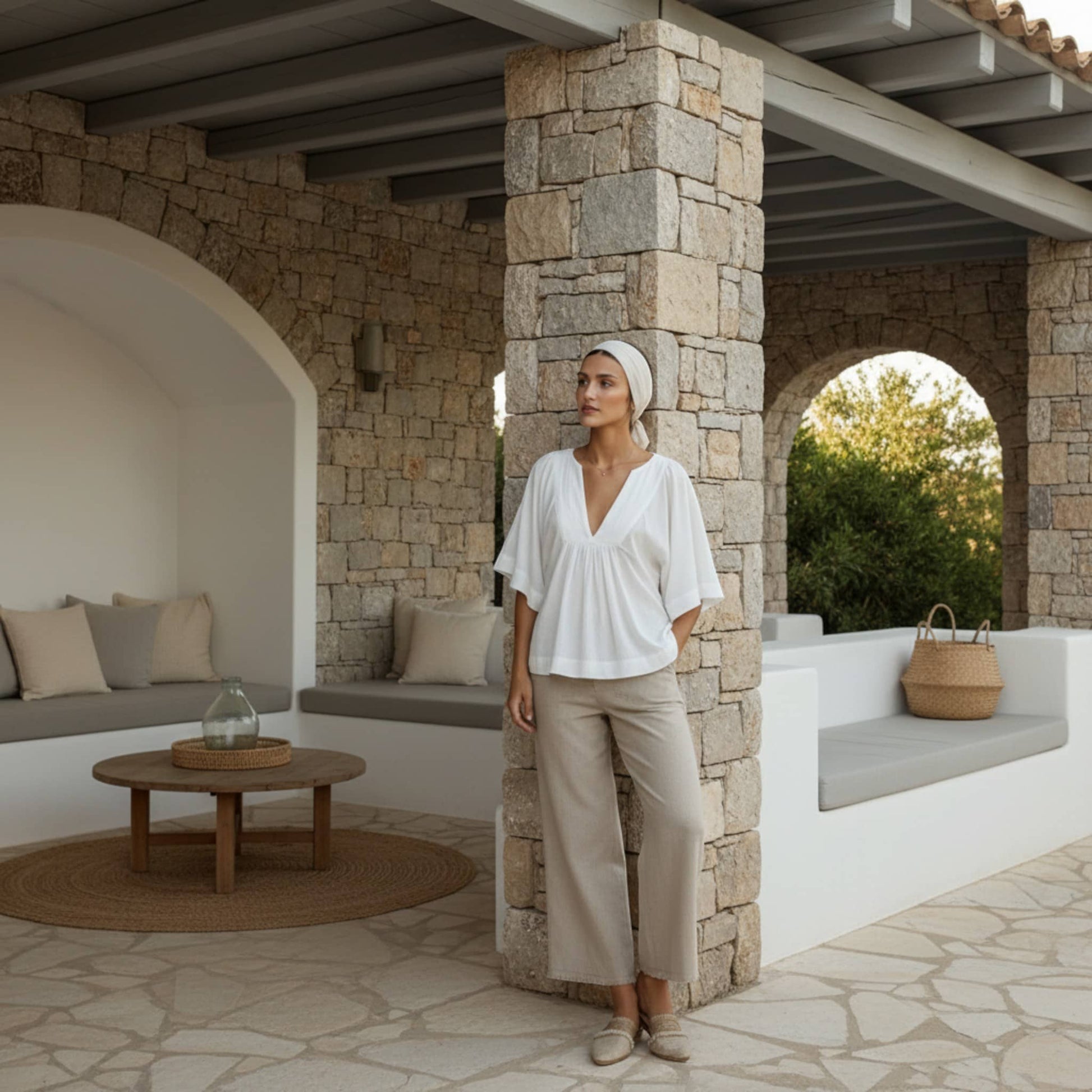 V Neck Linen Top, Butterfly Sleeve Tops