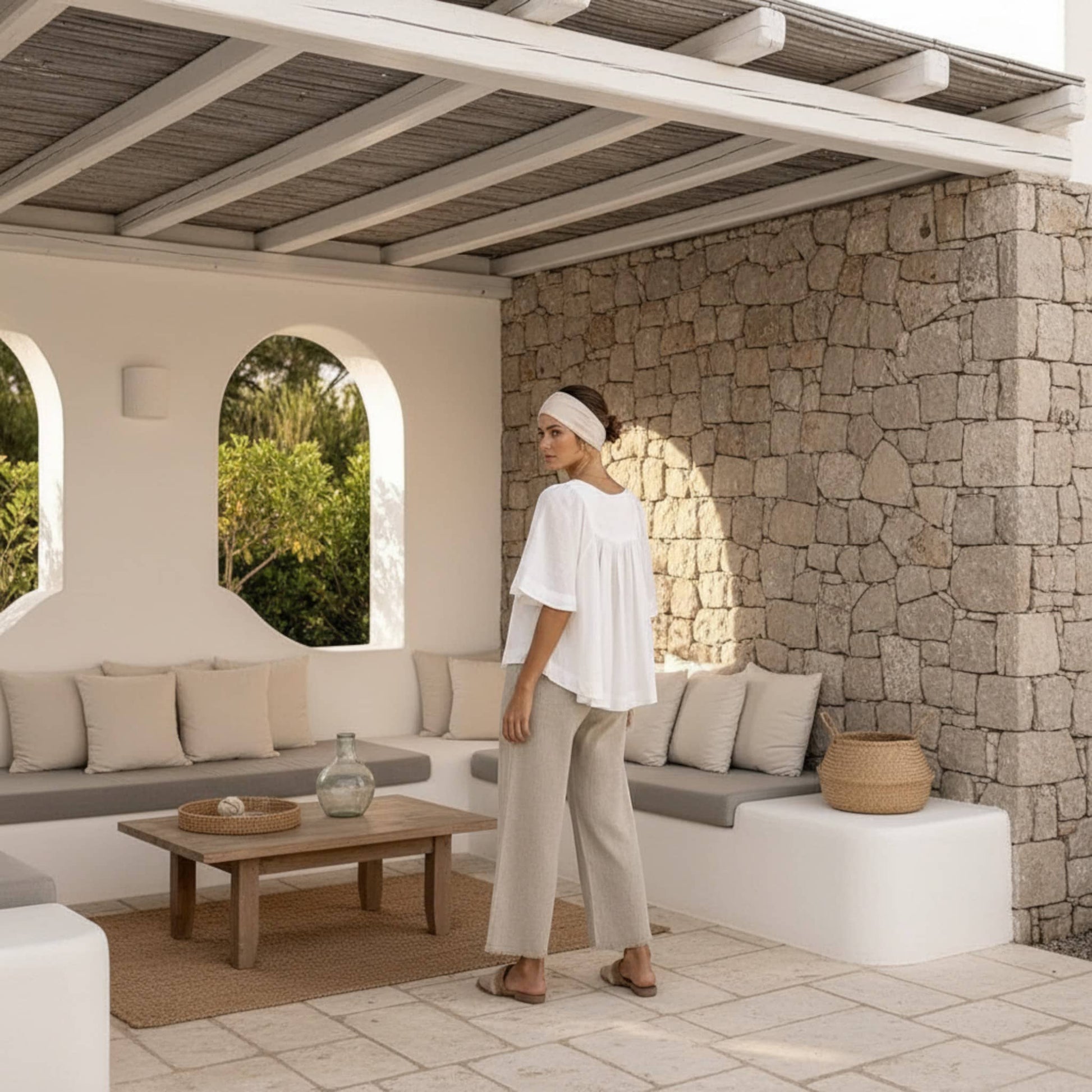 V Neck Linen Top, Butterfly Sleeve Tops