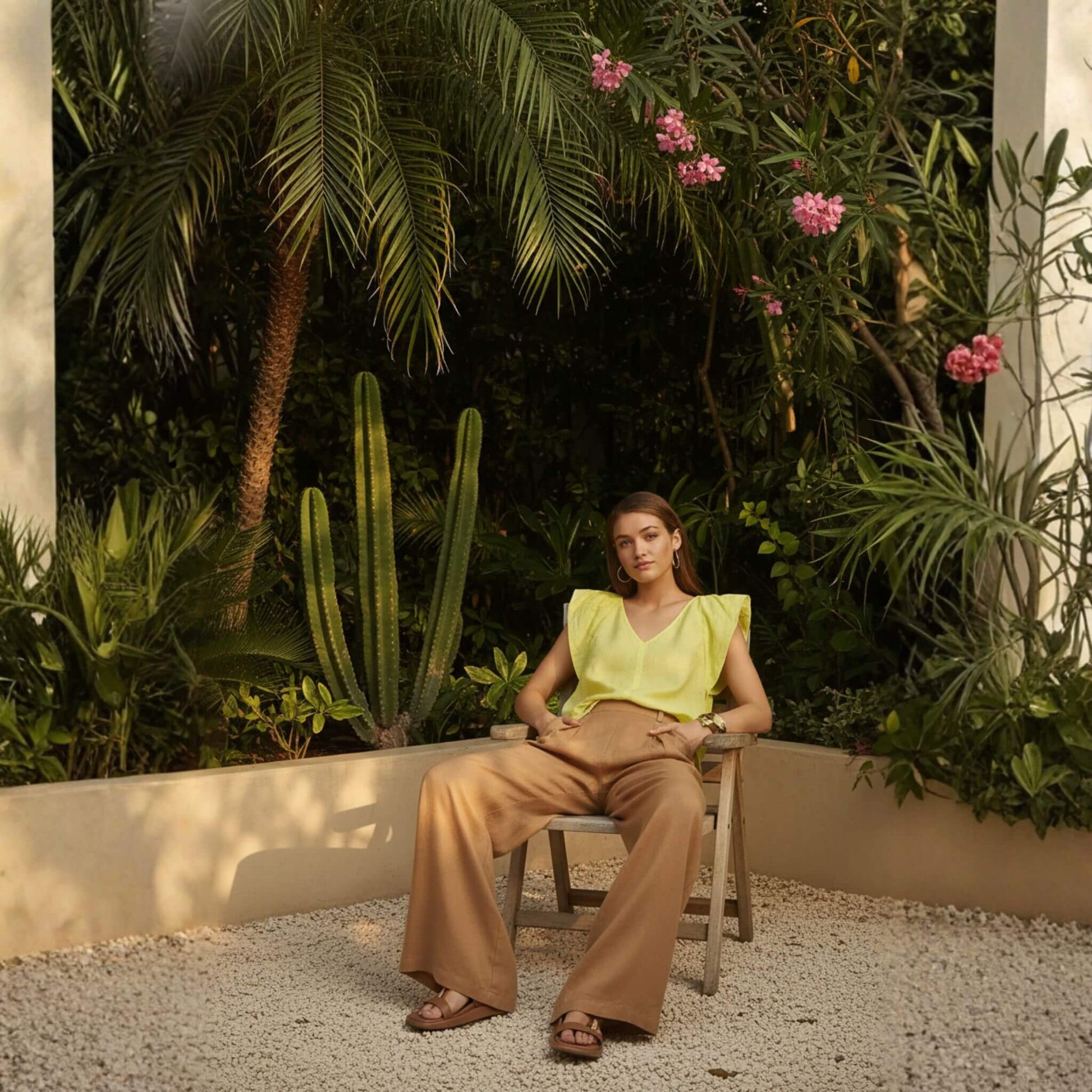 V Neck Linen Top, Flutter Sleeve Top