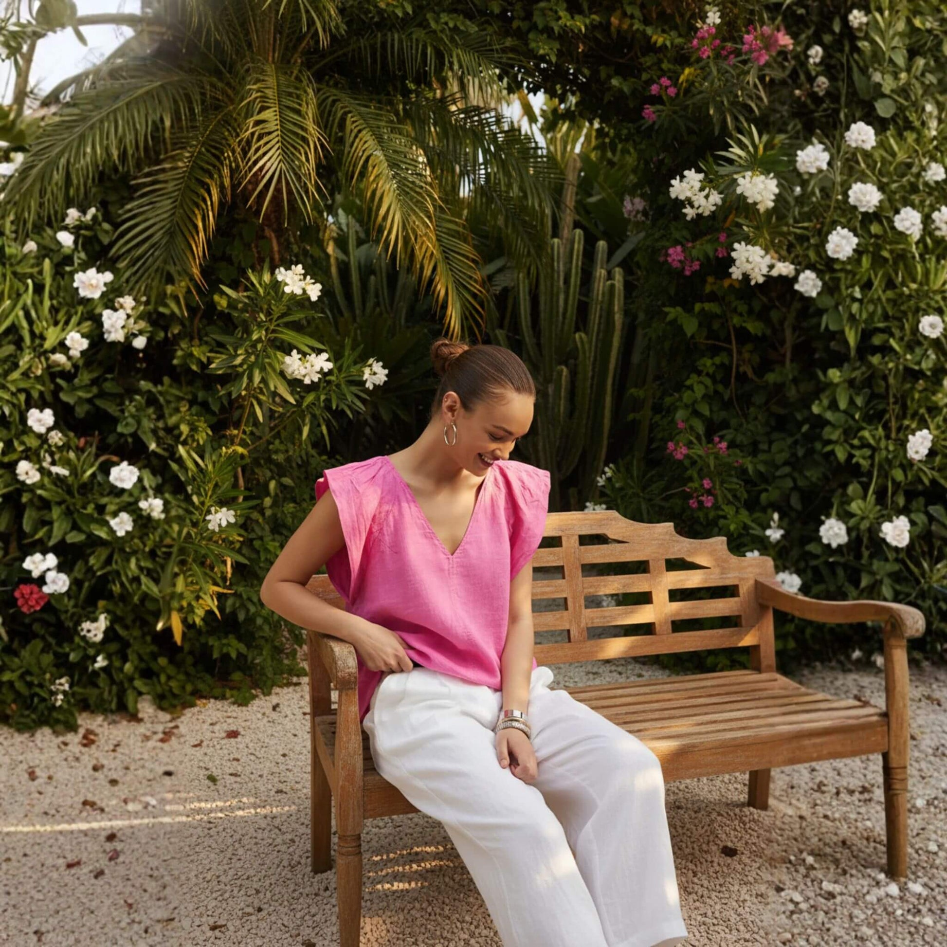 V Neck Linen Top, Flutter Sleeve Top