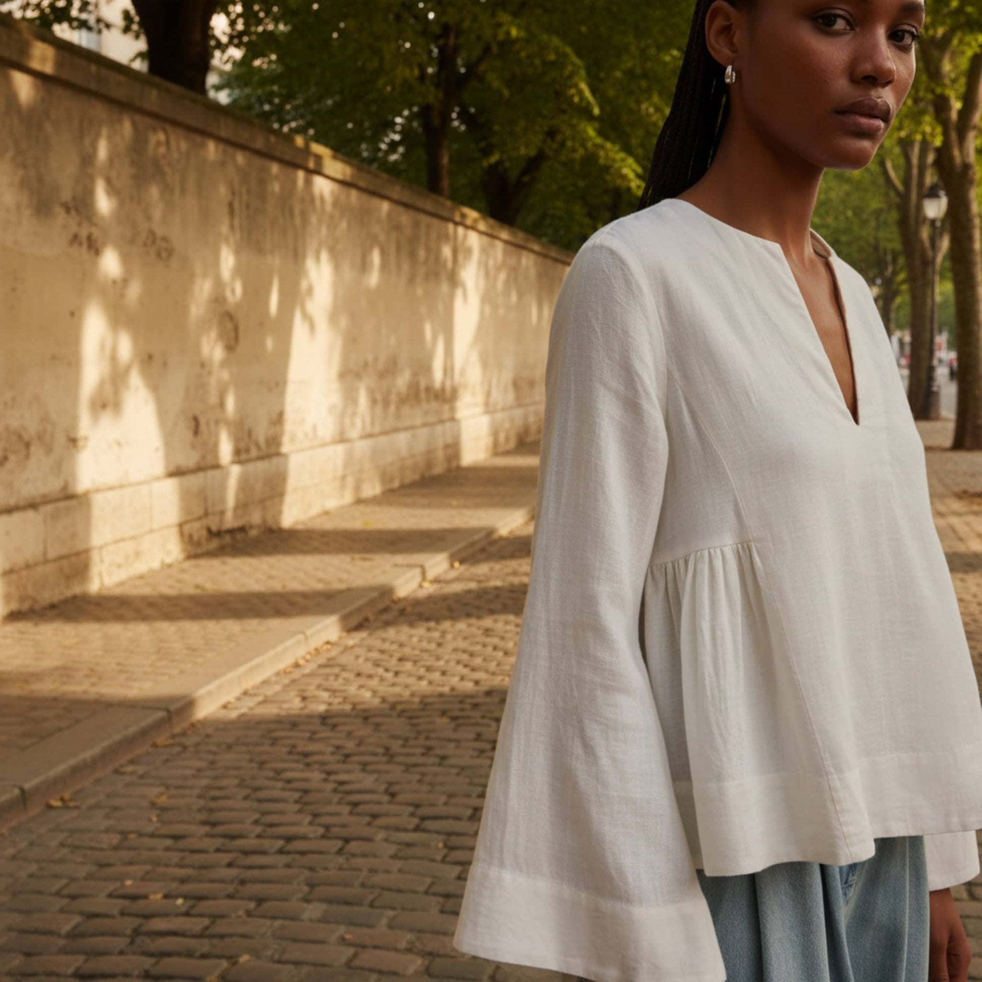 V Neck Linen Top, Long Sleeve Linen Top
