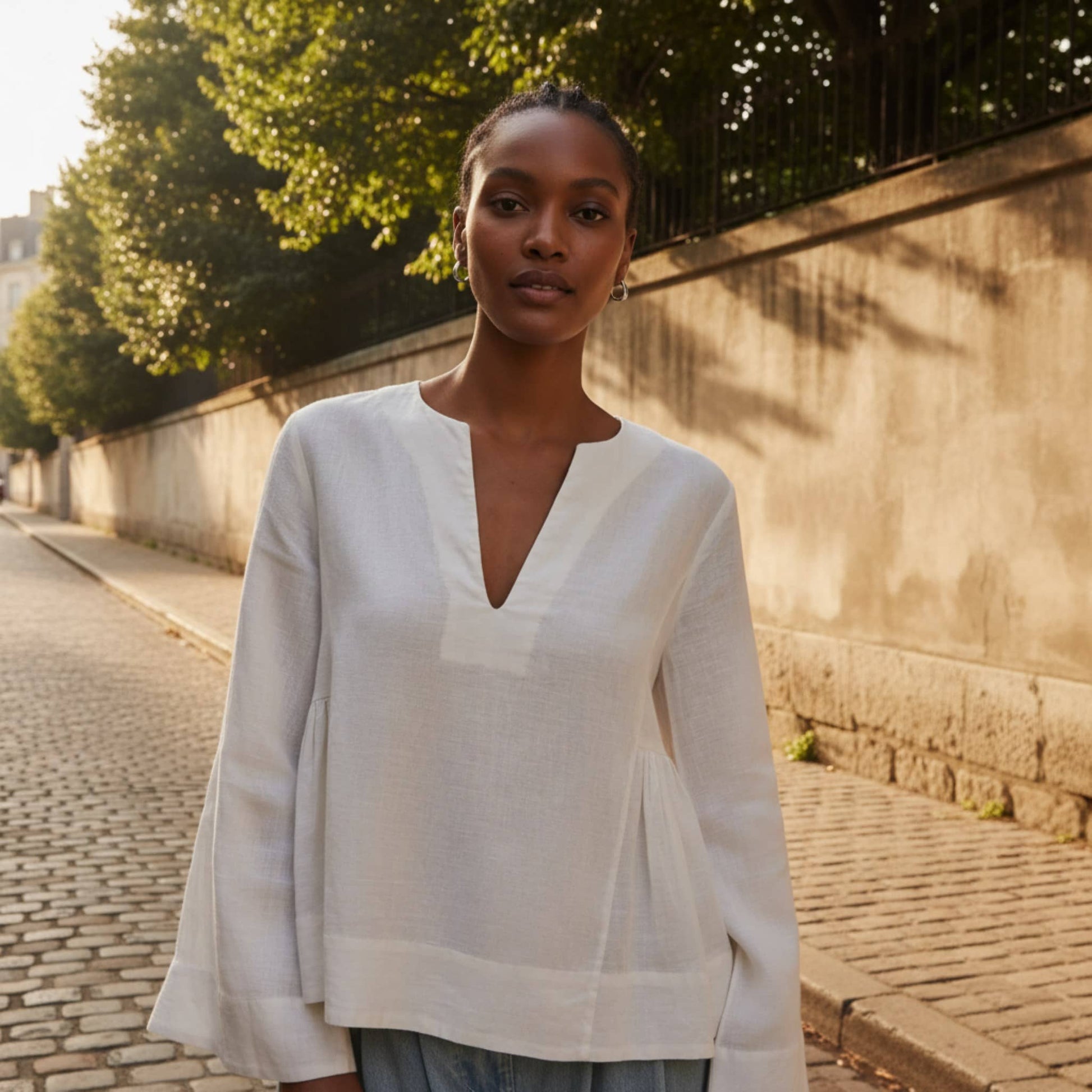 V Neck Linen Top, Long Sleeve Linen Top