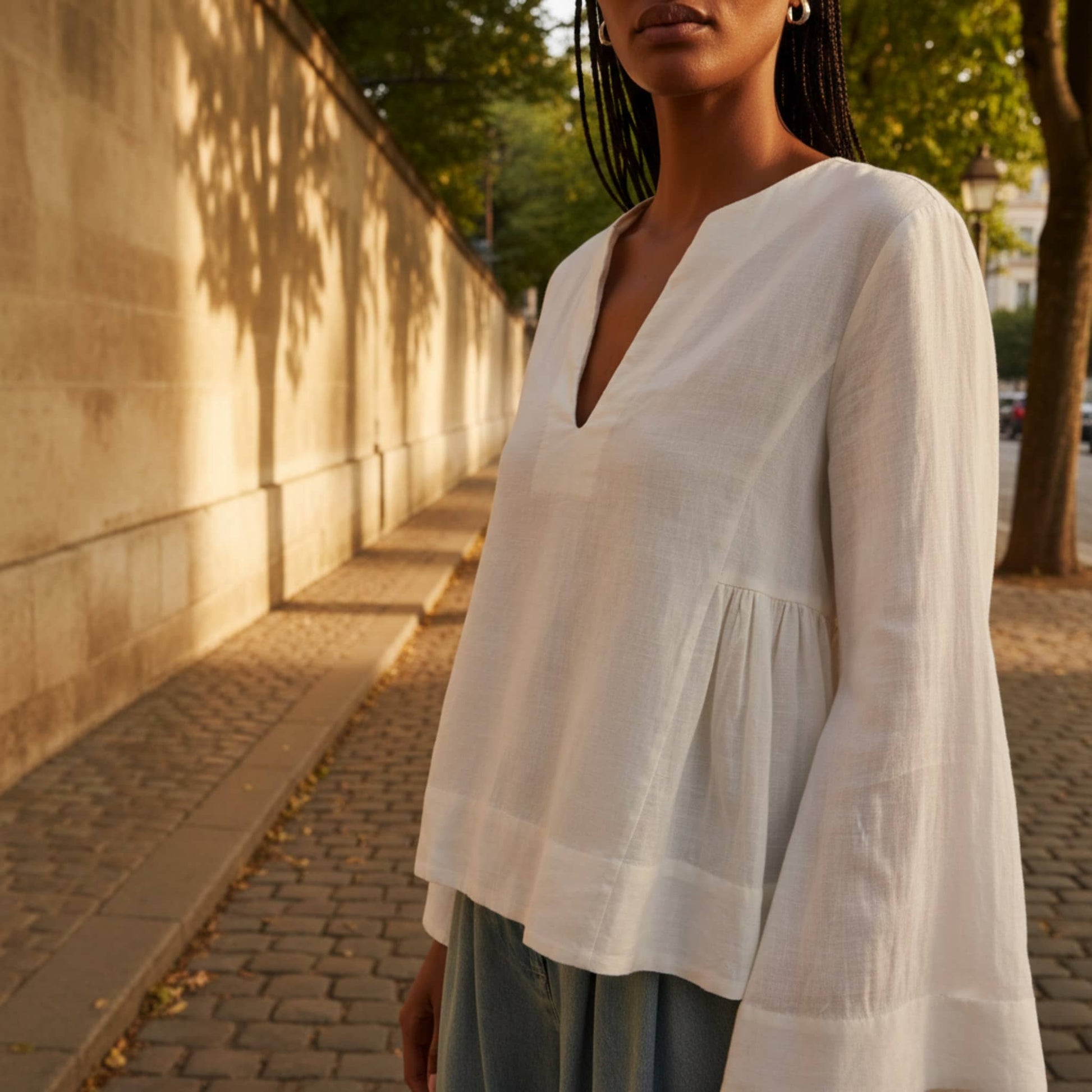 V Neck Linen Top, Long Sleeve Linen Top
