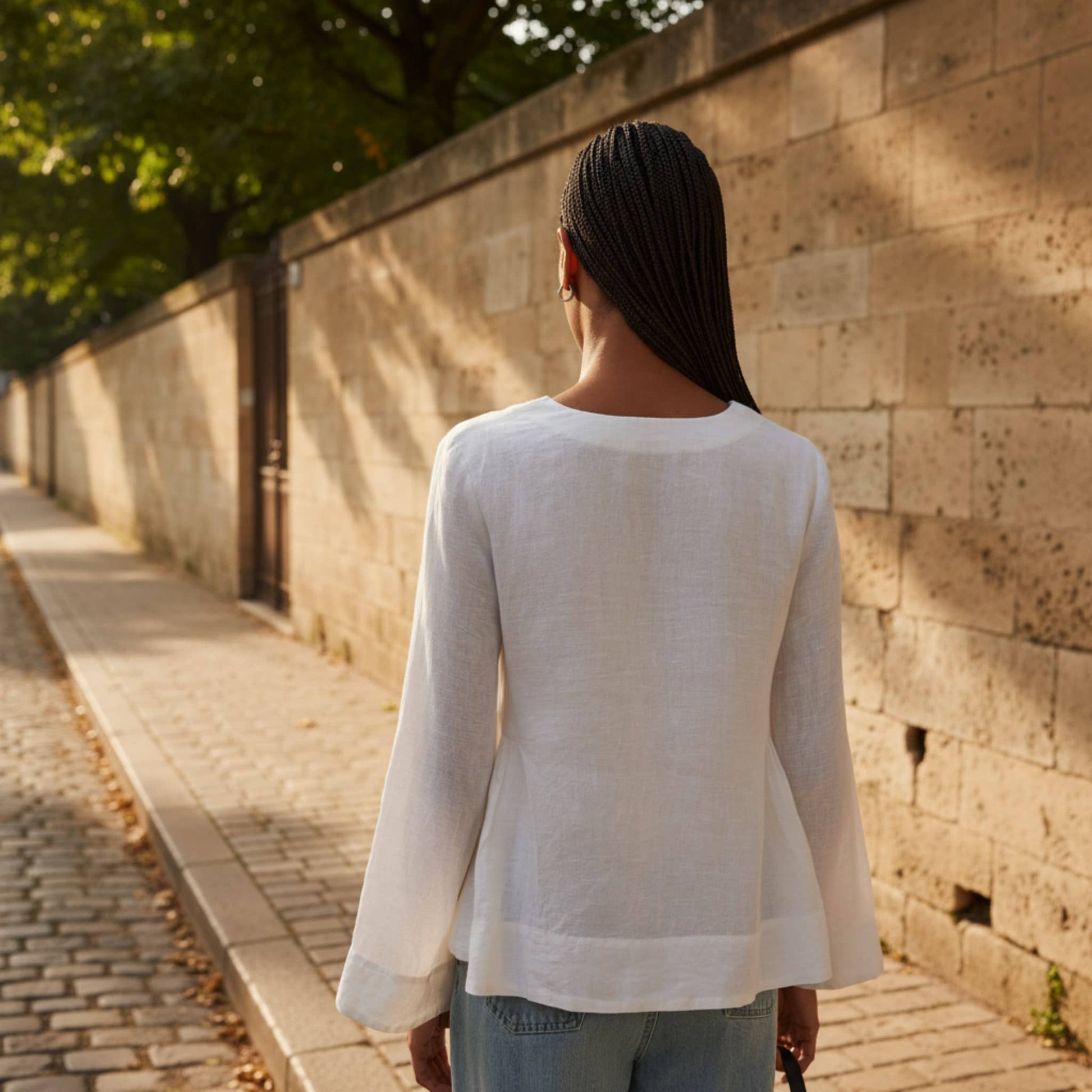 V Neck Linen Top, Long Sleeve Linen Top