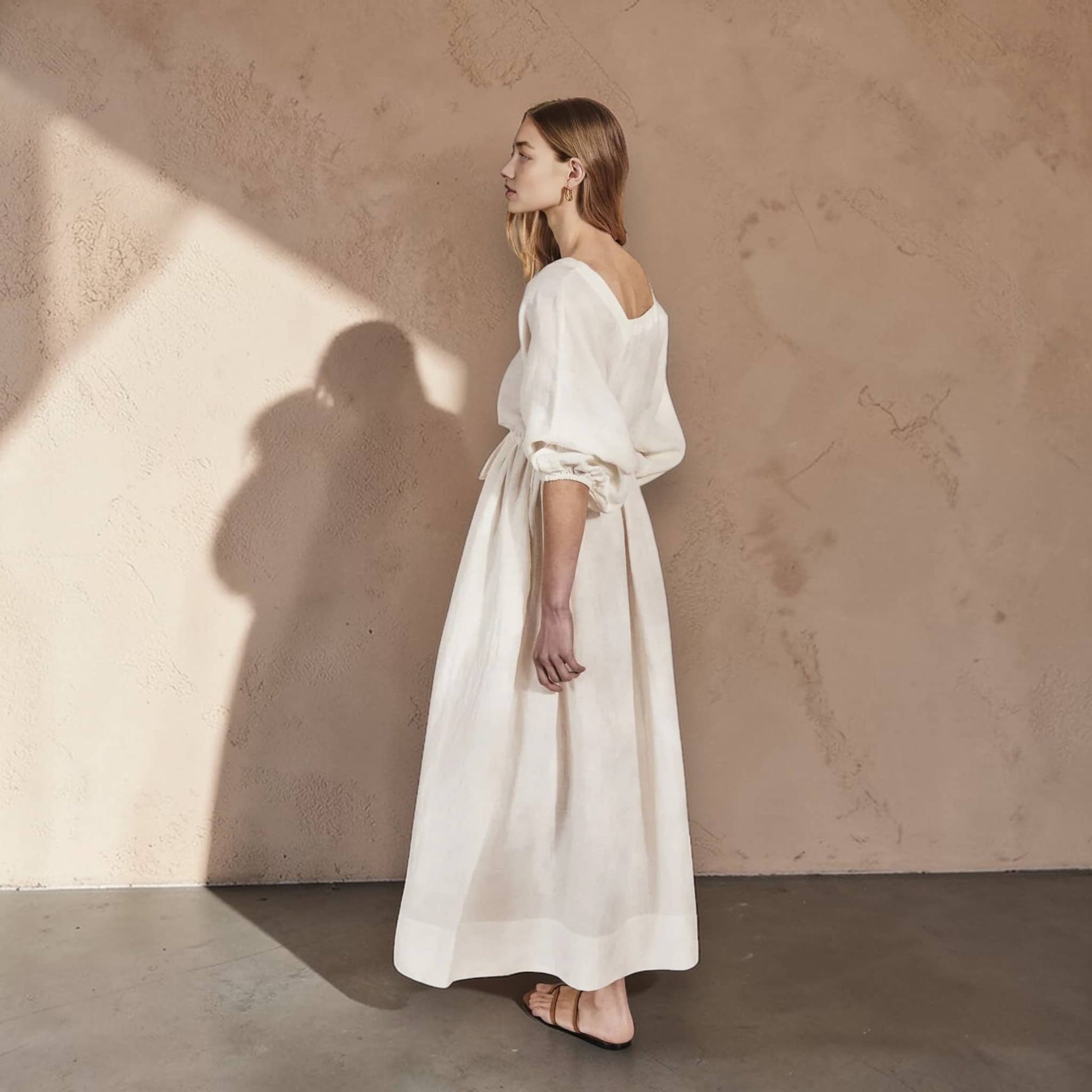 V Neck Maxi Dress, Long Sleeve Linen Maxi Dress