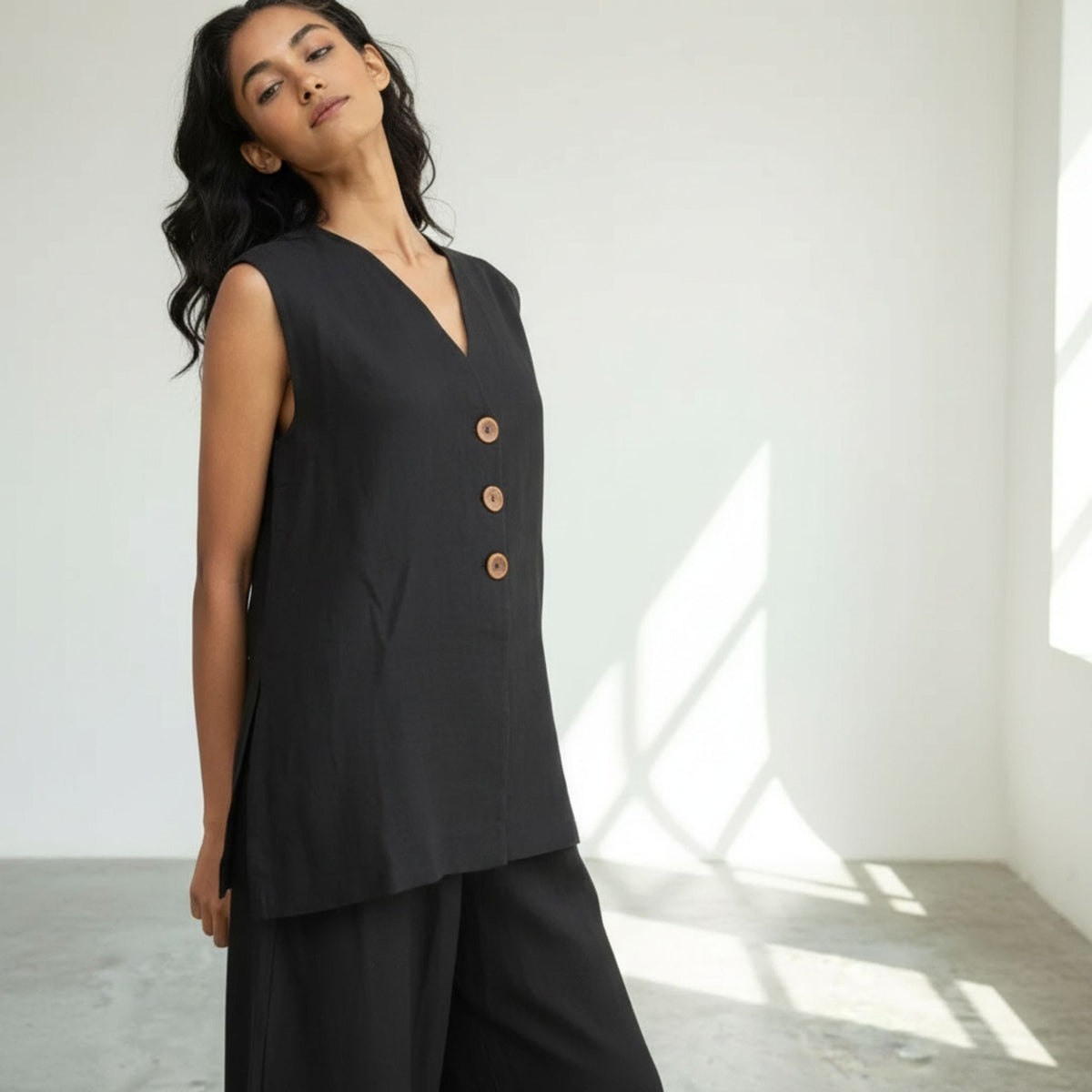 V Neck Sleeveless Linen Top, Sleeveless Linen Vest Top