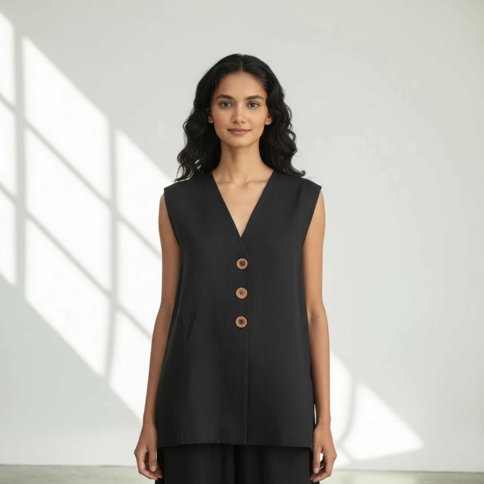 V Neck Sleeveless Linen Top, Sleeveless Linen Vest Top