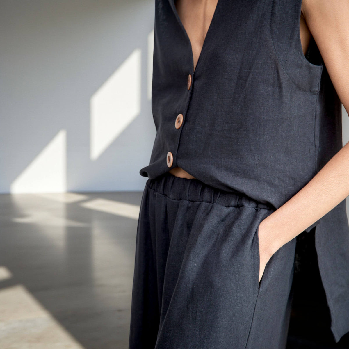 V Neck Sleeveless Linen Top, Sleeveless Linen Vest Top