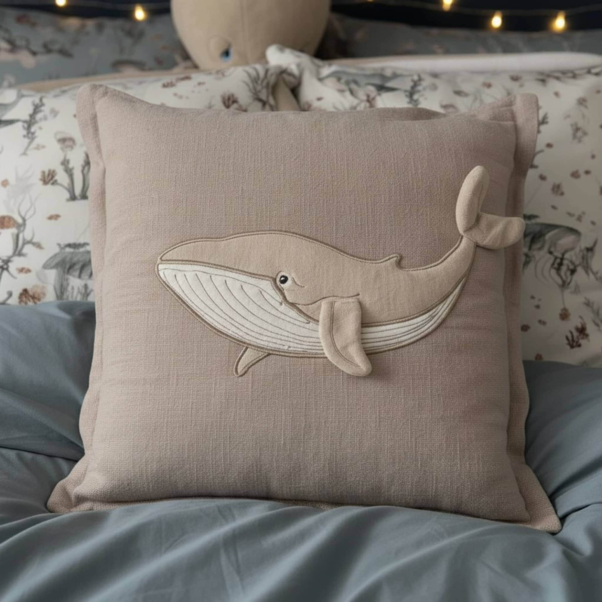 Whale Linen Pillow, Linen Couch Pillows