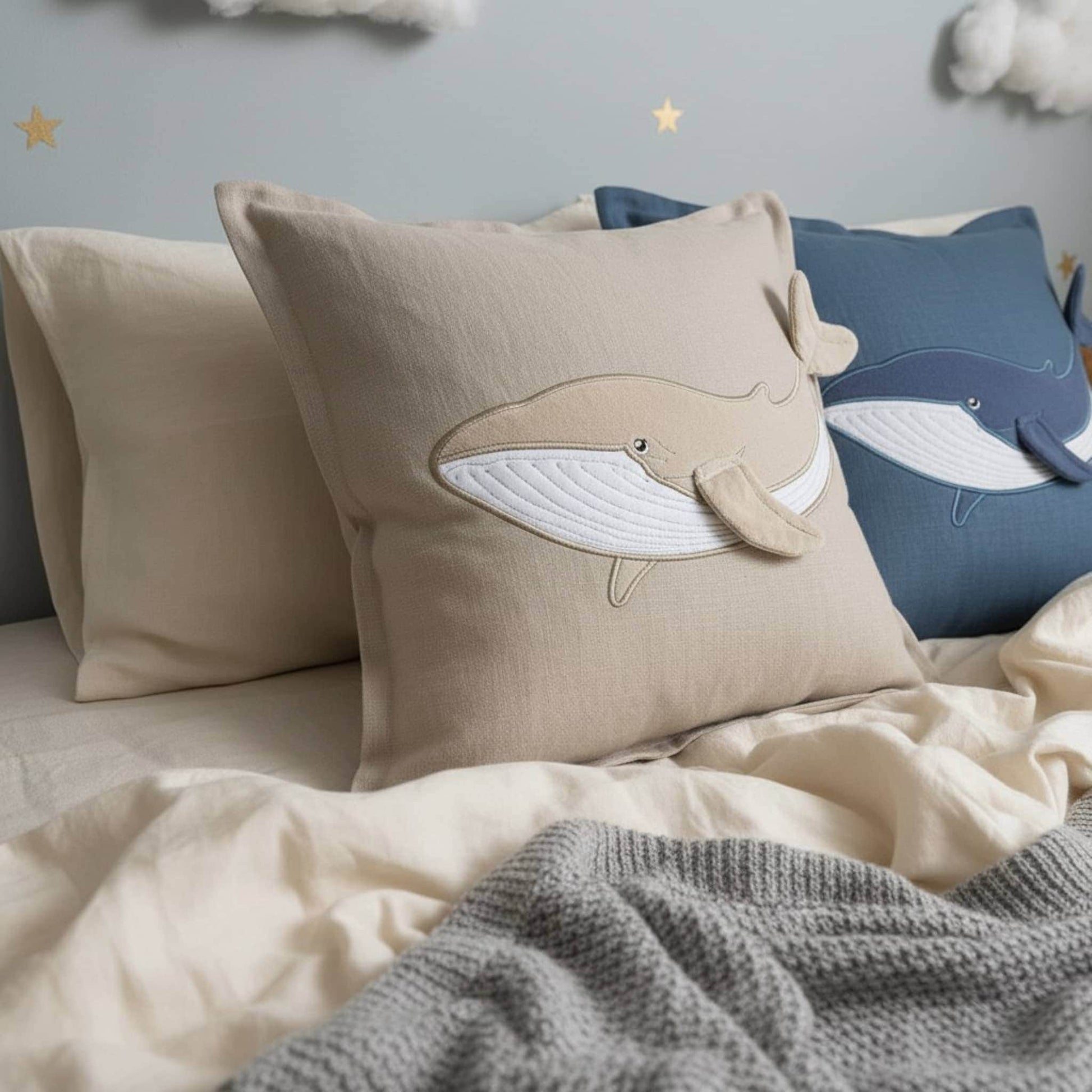 Whale Linen Pillow, Linen Couch Pillows