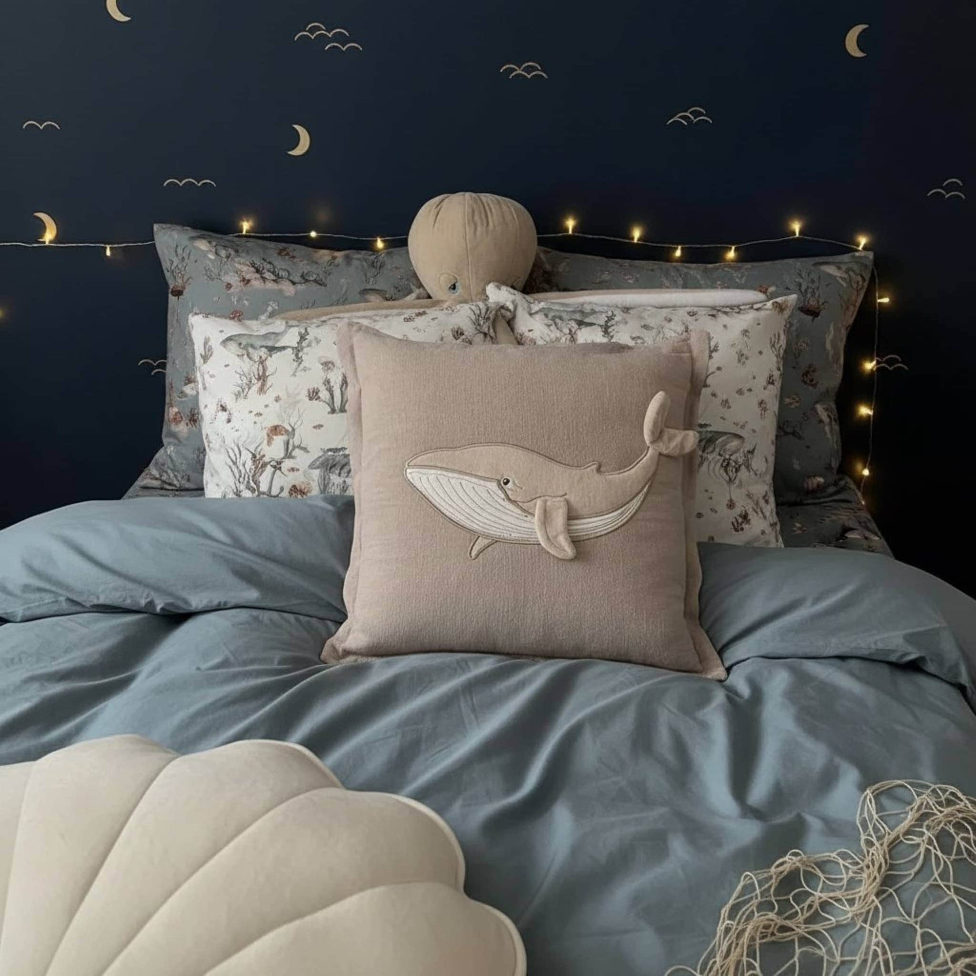 Whale Linen Pillow, Linen Couch Pillows