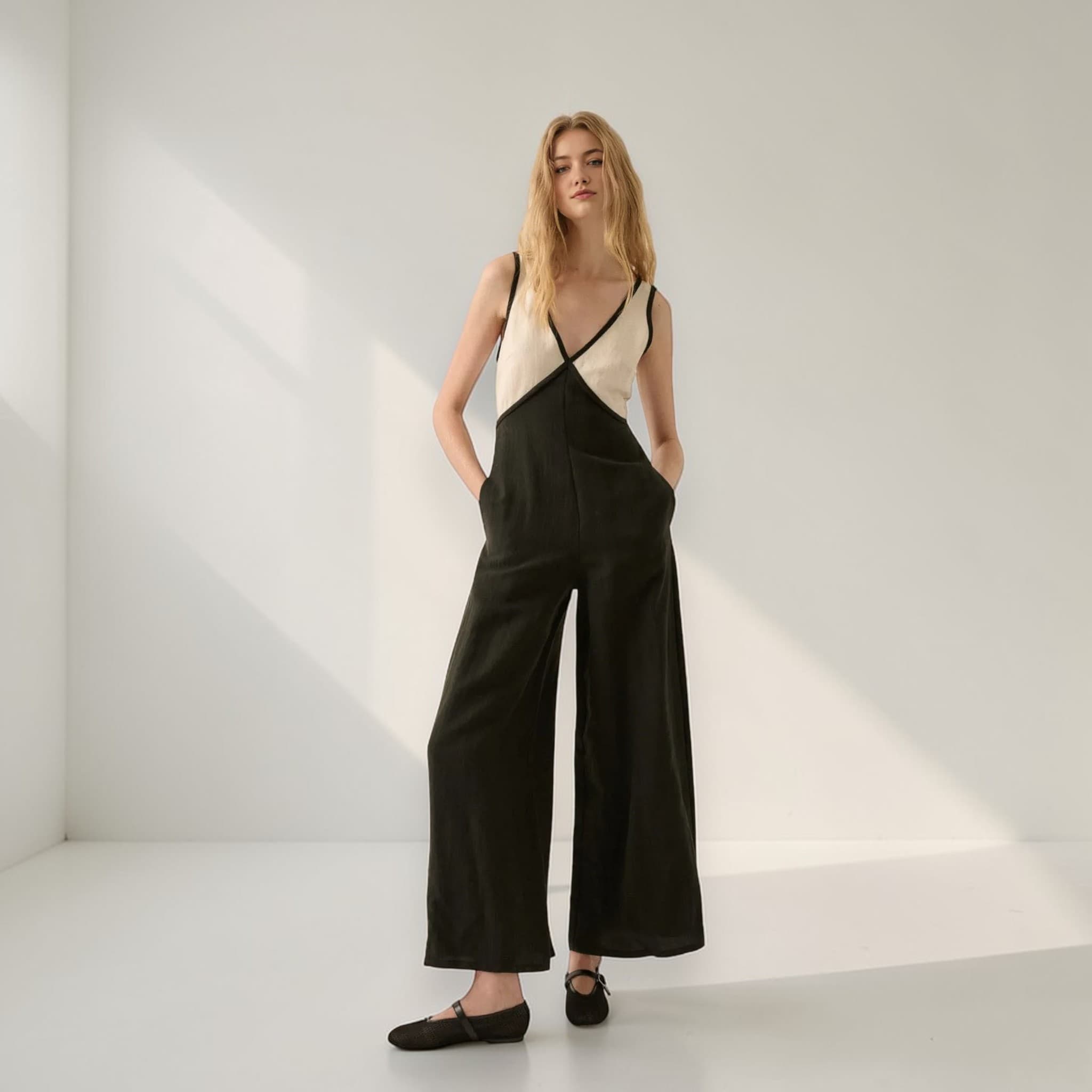 Wide Leg Linen Jumpsuit, Linen Jumpsuit Women