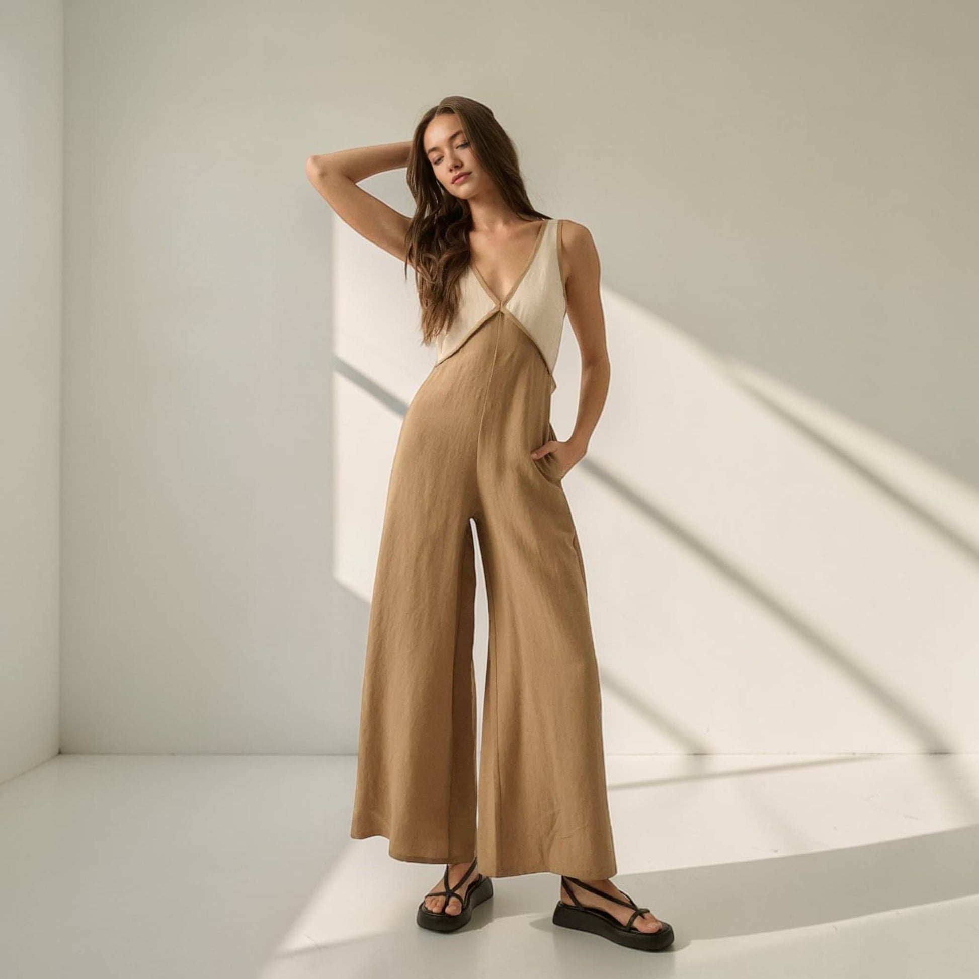 Wide Leg Linen Jumpsuit, Linen Jumpsuit Women