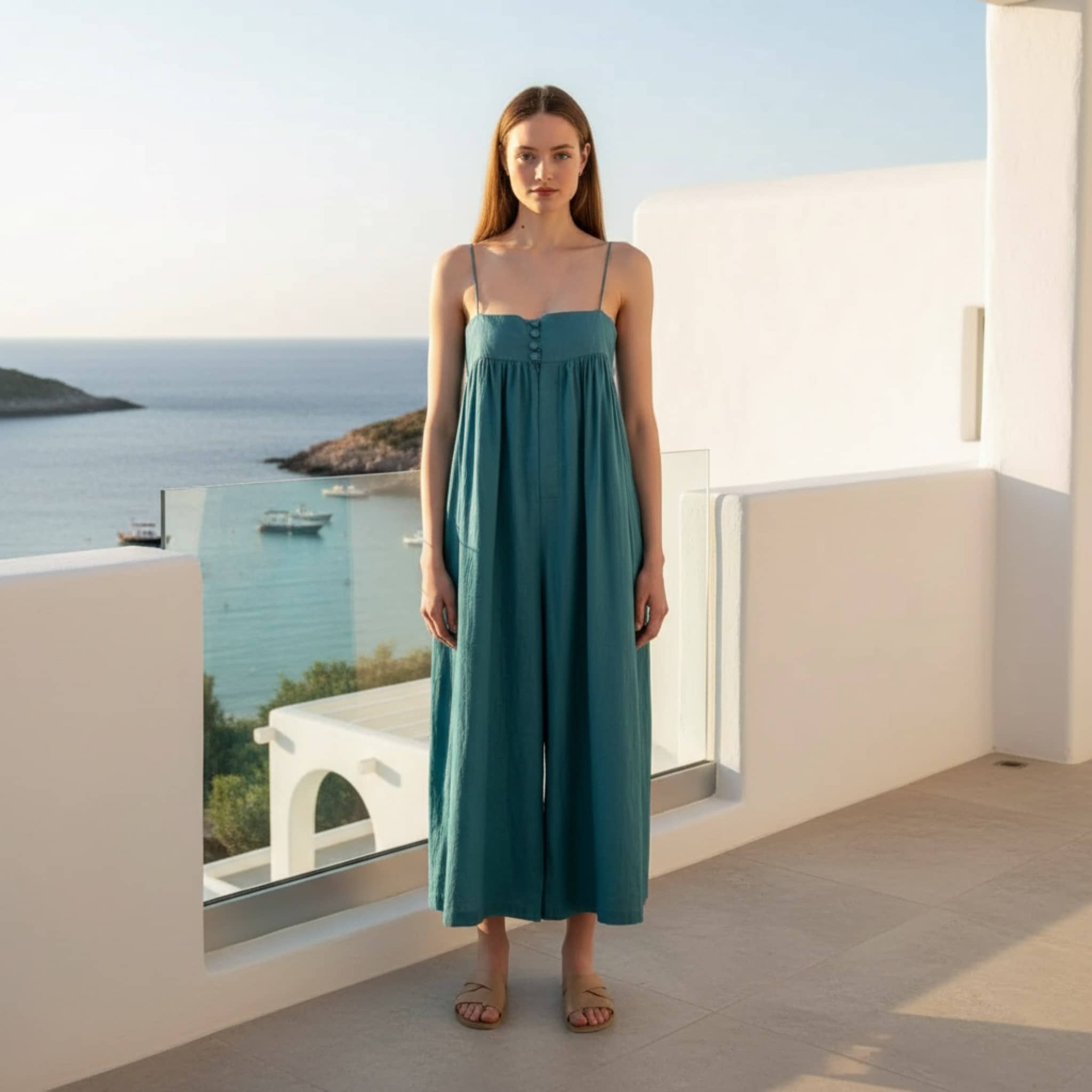 Wide Leg Linen Jumpsuit, Sleeveless Linen Jumpsuit