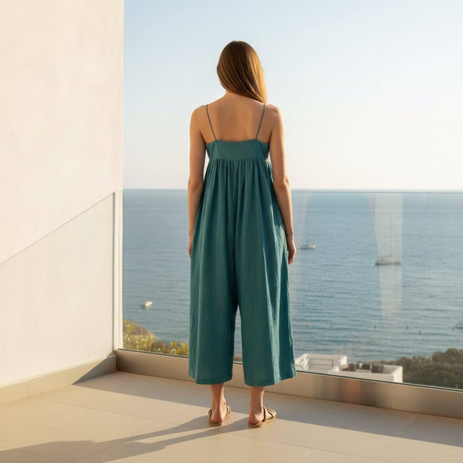 Wide Leg Linen Jumpsuit, Sleeveless Linen Jumpsuit