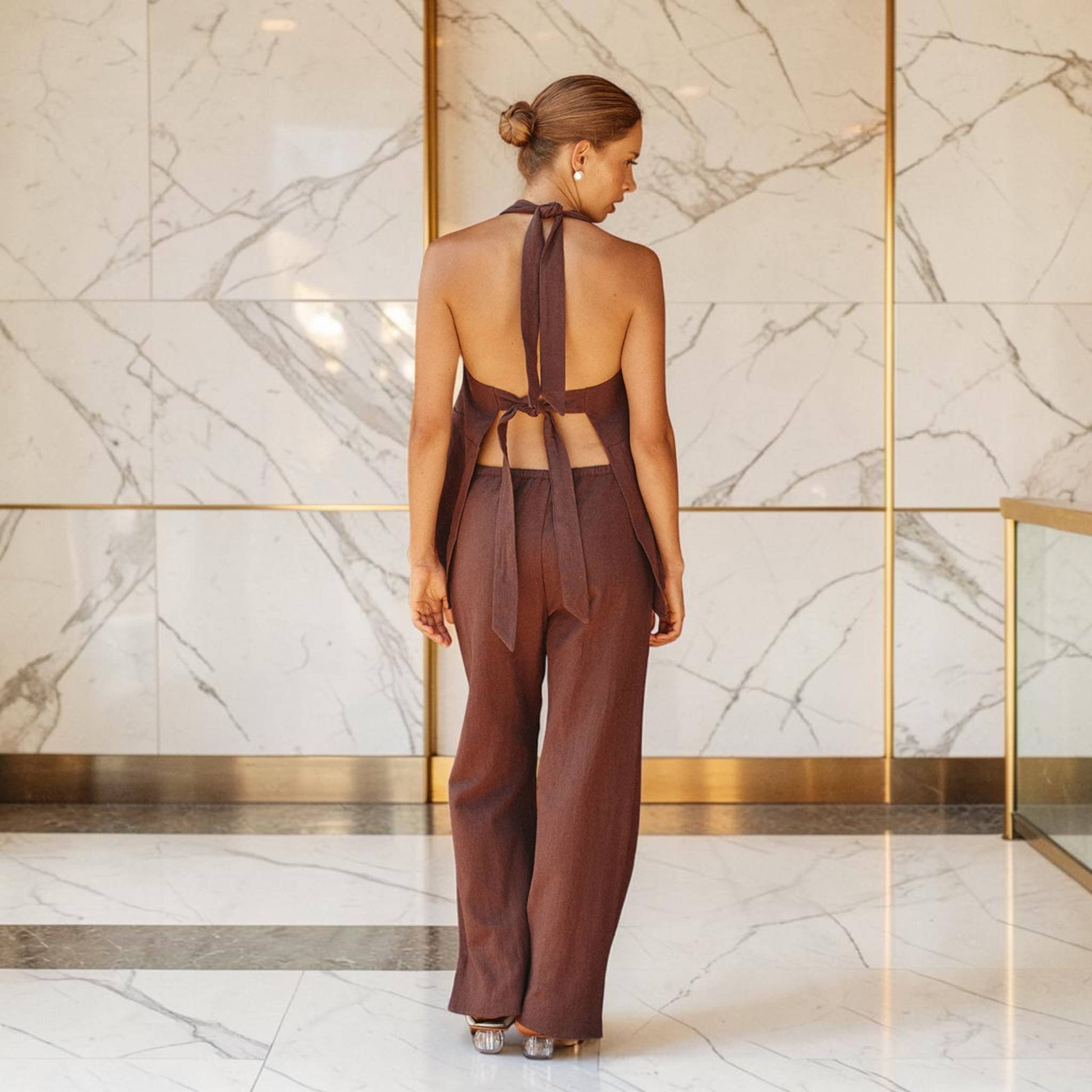 Wide-Leg Linen Pants, High Waisted Drawstring