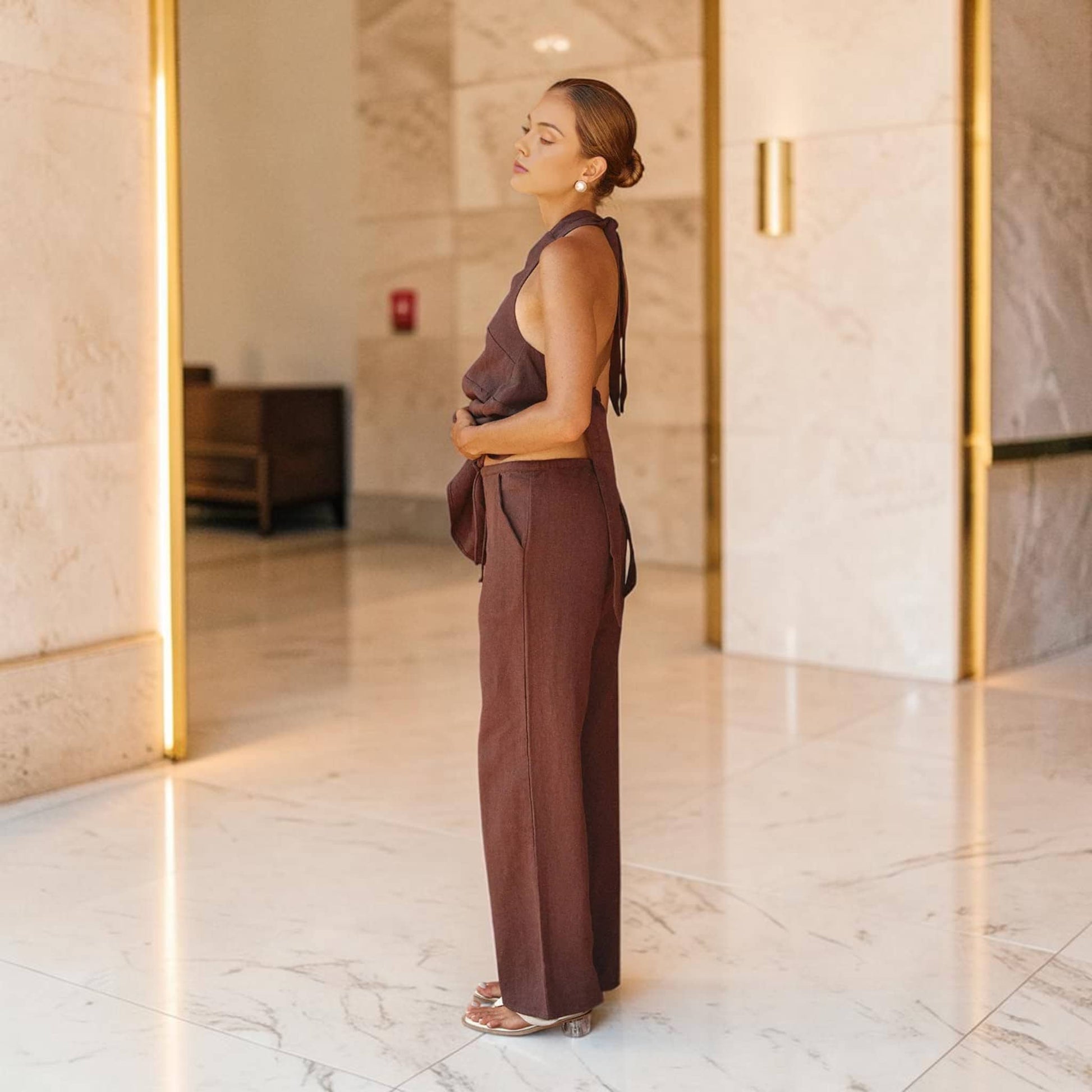 Wide-Leg Linen Pants, High Waisted Drawstring