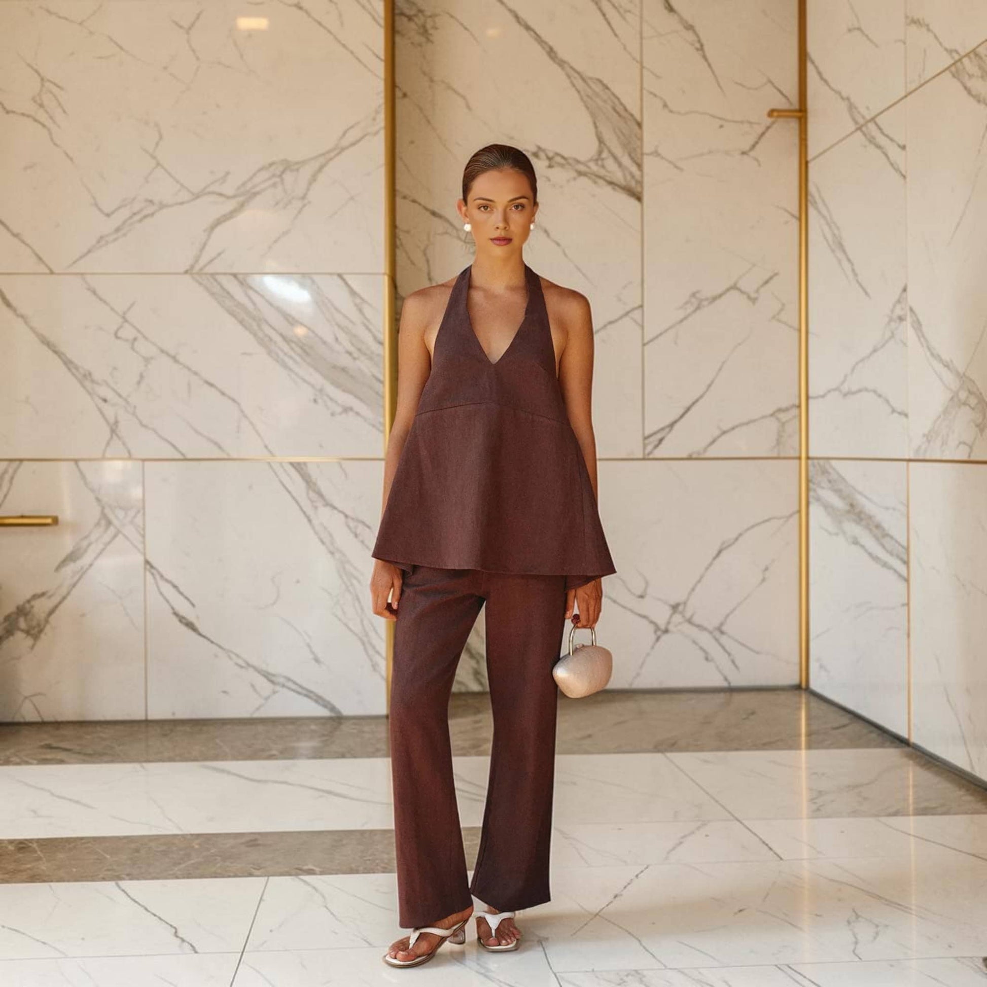 Wide-Leg Linen Pants, High Waisted Drawstring