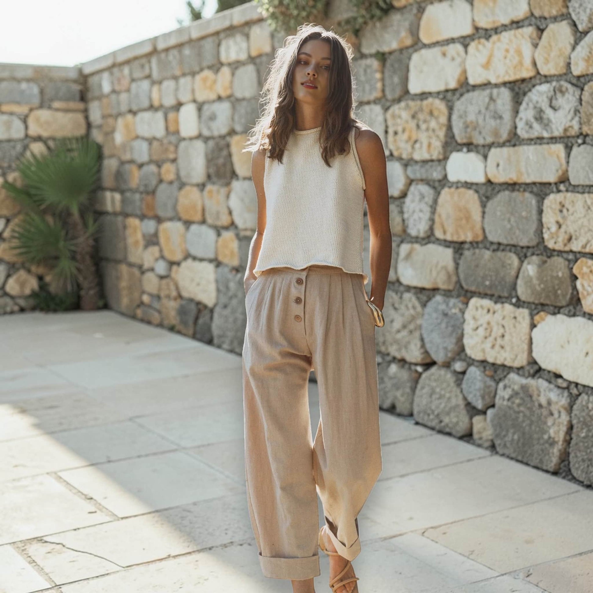 Wide Leg Linen Pants Women, Cropped Wide Leg Pants