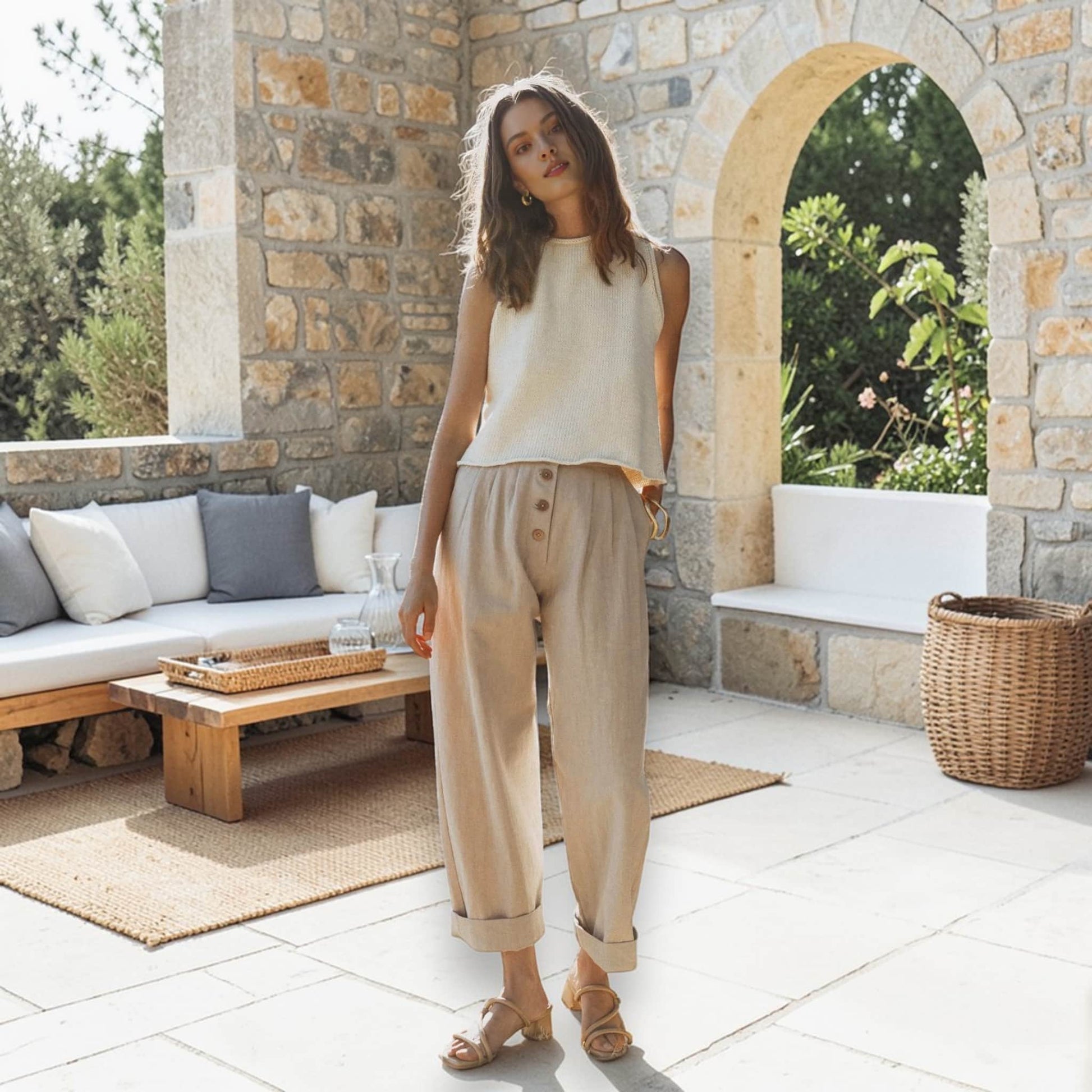 Wide Leg Linen Pants Women, Cropped Wide Leg Pants