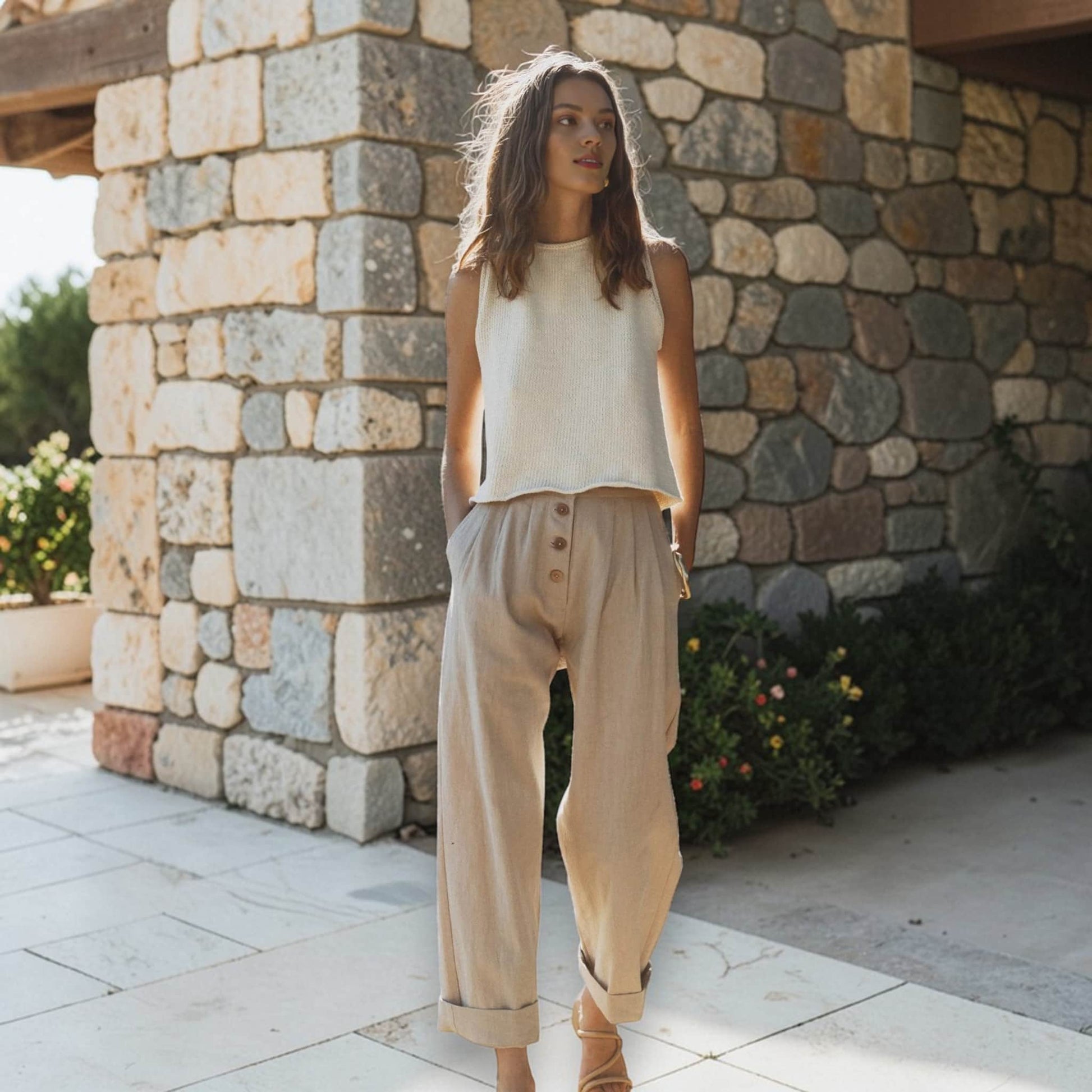 Wide Leg Linen Pants Women, Cropped Wide Leg Pants
