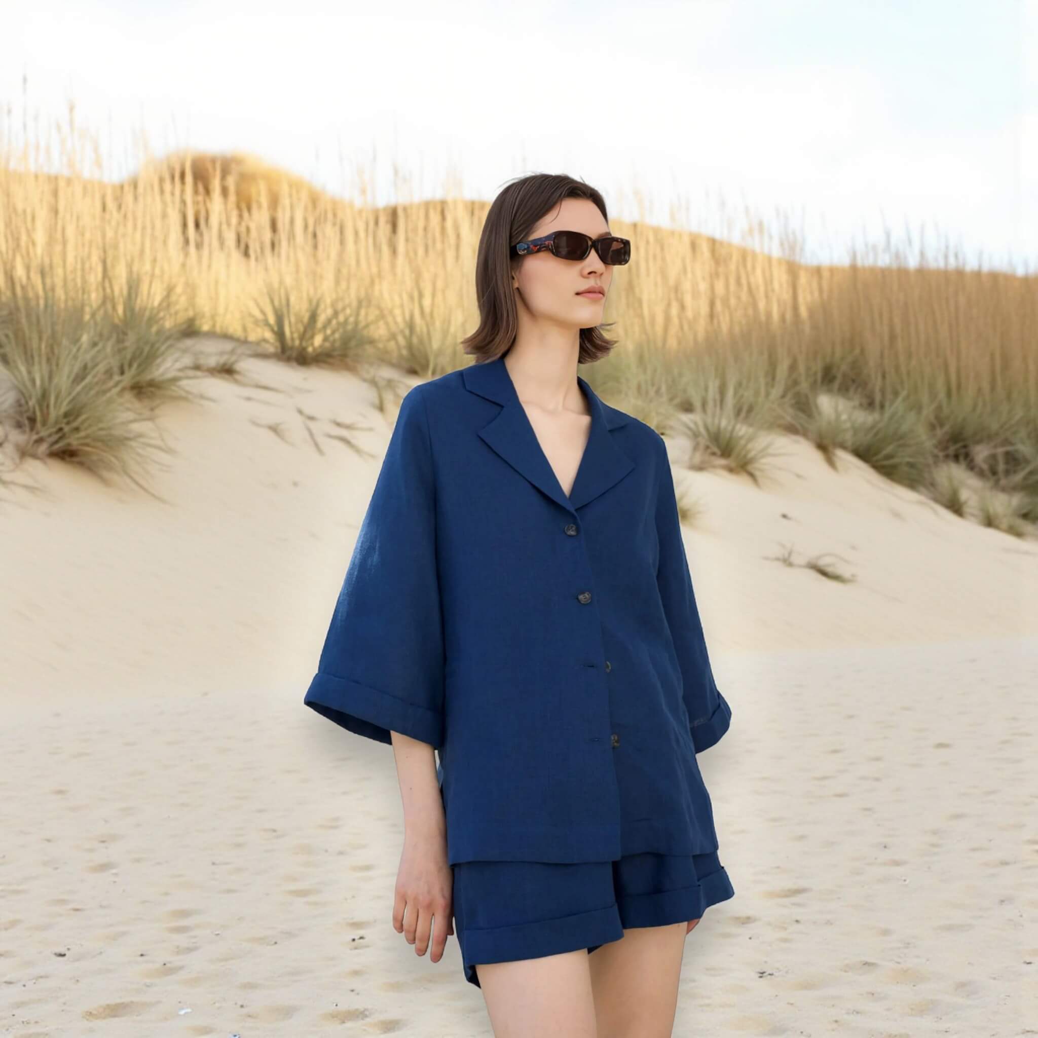 Wide Sleeve Linen Shirt, Oversized Linen Shirt