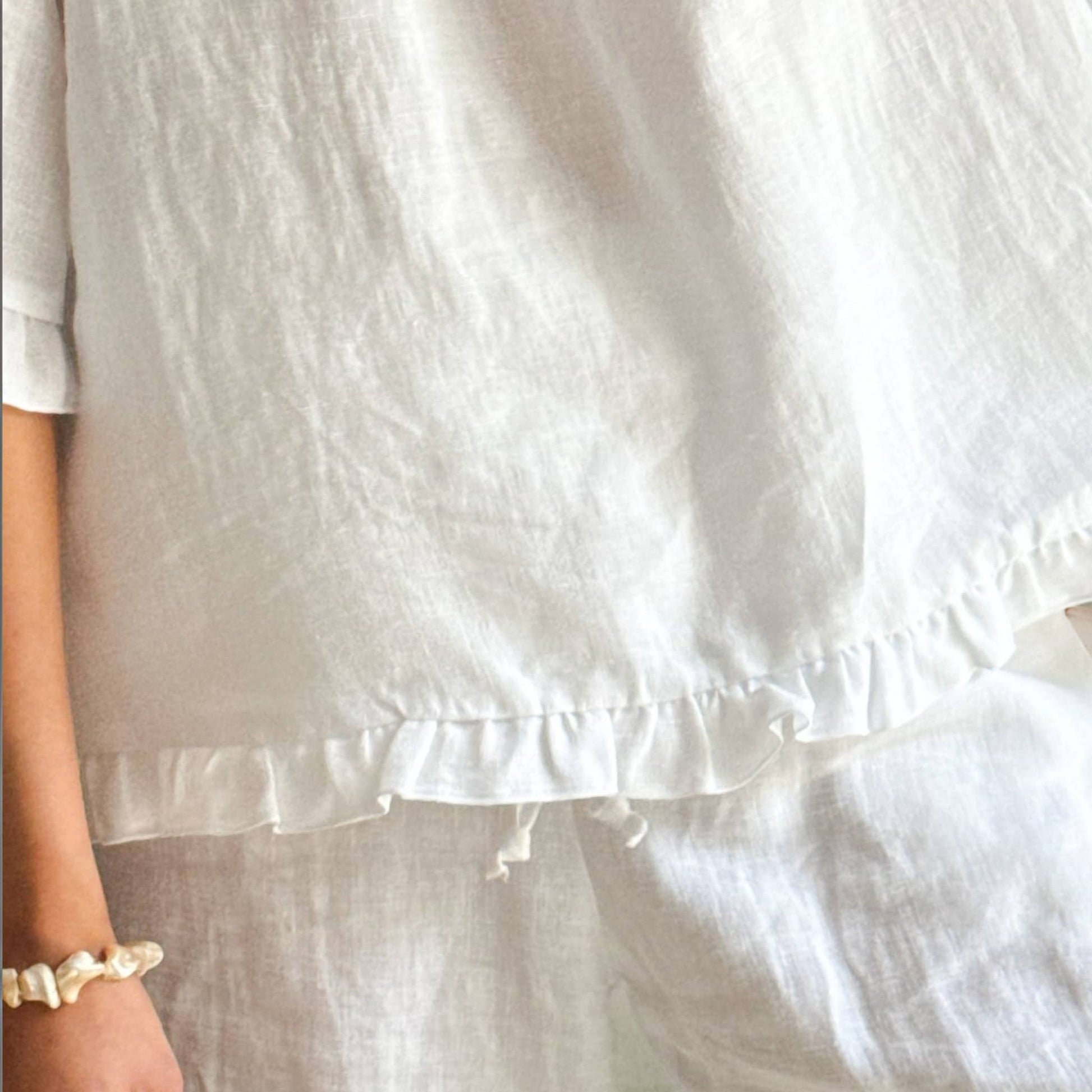 Womens Linen Set, Round Neck Linen Top And Wide Leg Pants Set