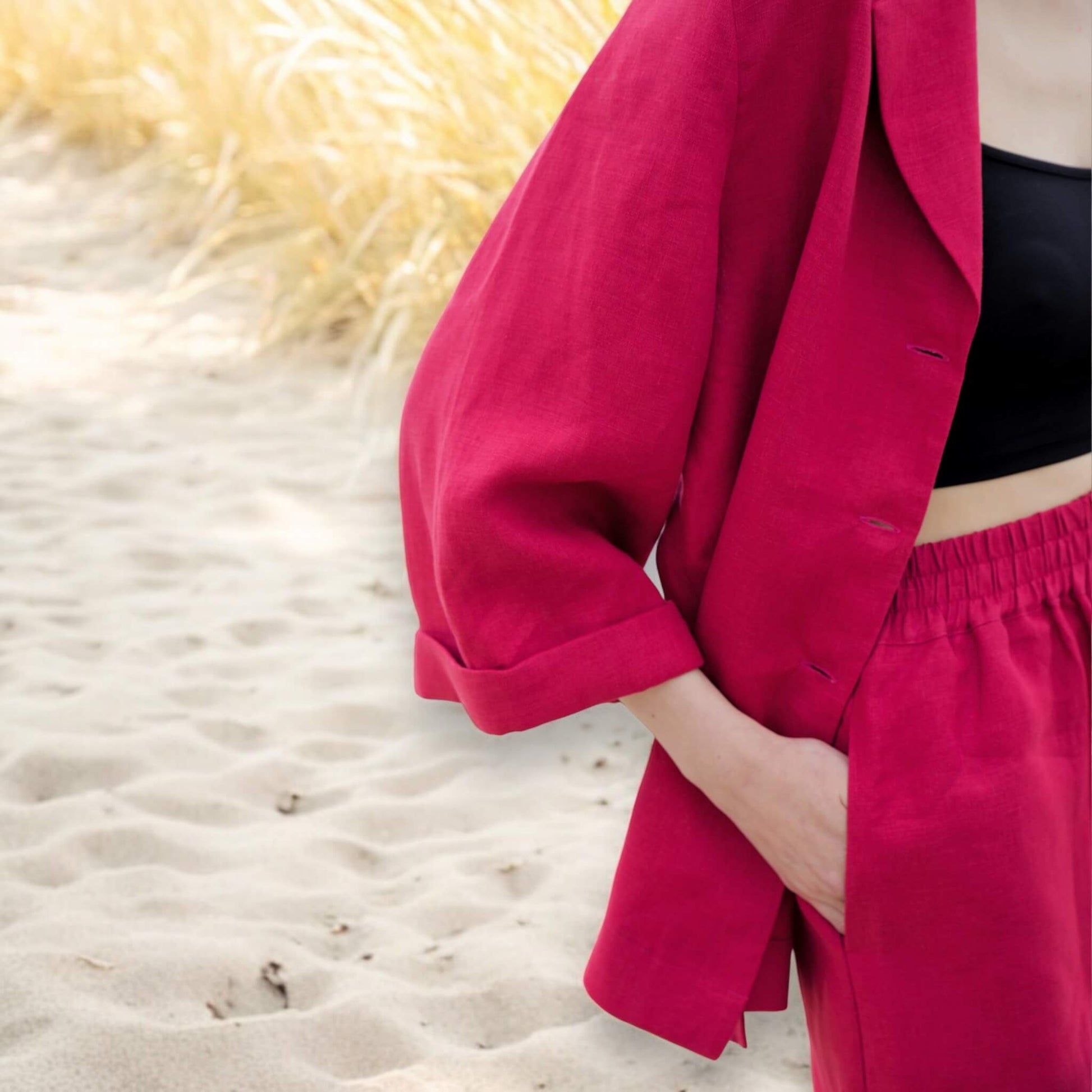 Womens Pajamas Linen, Oversized Linen Shirt And Linen Shorts Set